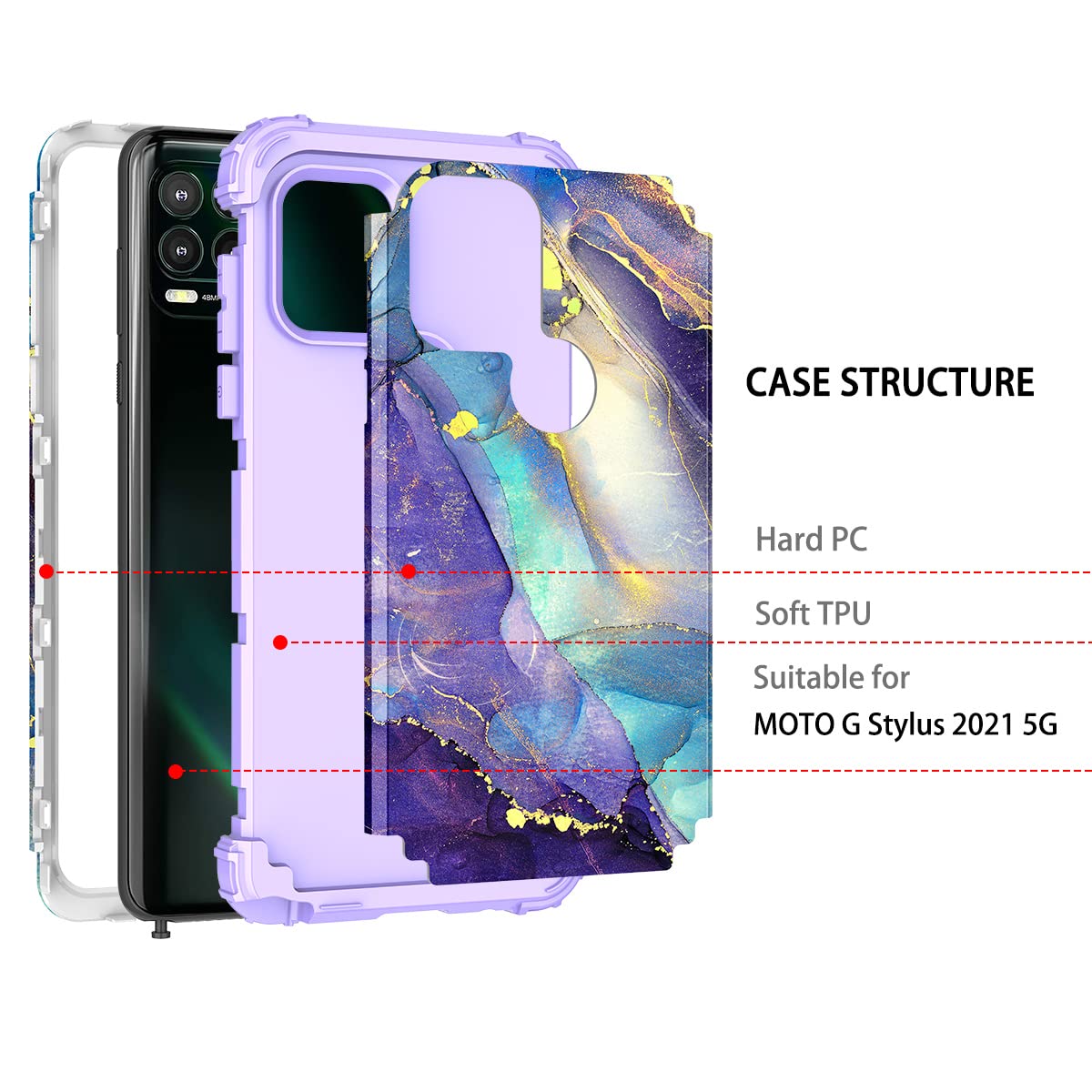 Rancase For Moto G Stylus 2021 5G Case,Three Layer Heavy Duty Shockproof Protection Hard Plastic Bumper +Soft Silicone Rubber Pr