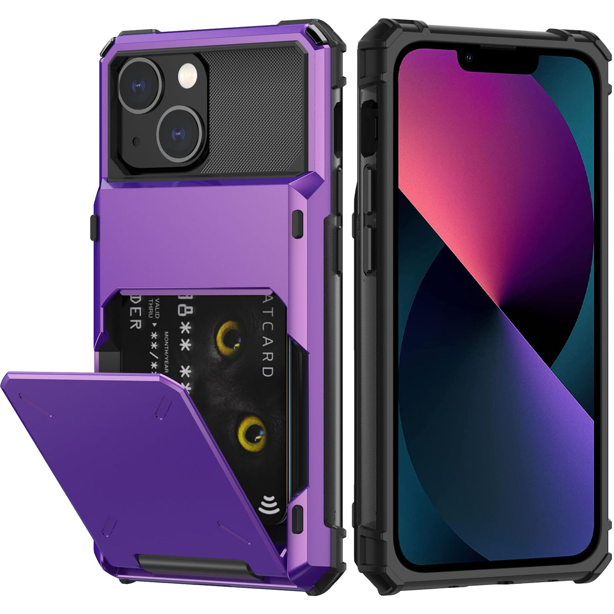 Nvollnoe For Iphone 13 Mini Case With Card Holder[Store 5 Cards] Dual Layer Heavy Duty Shockproof Wallet Case With Hidden Card S