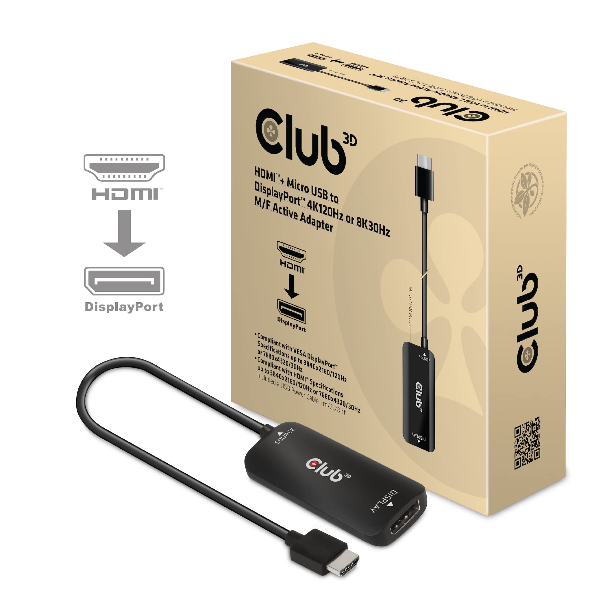 Club 3D CAC-1335 HDMI 2.1 to DisplayPort 1.4 Active Adapter - Thumbnail 2