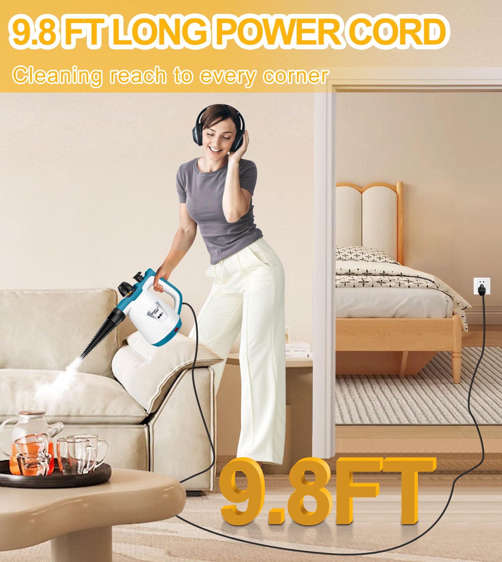 Lanaqua Handheld Steam Cleaner With 9 Accessories, Pressurized Handheld Multi Surface Natural Steam Cleaner For Home, Multi Purp