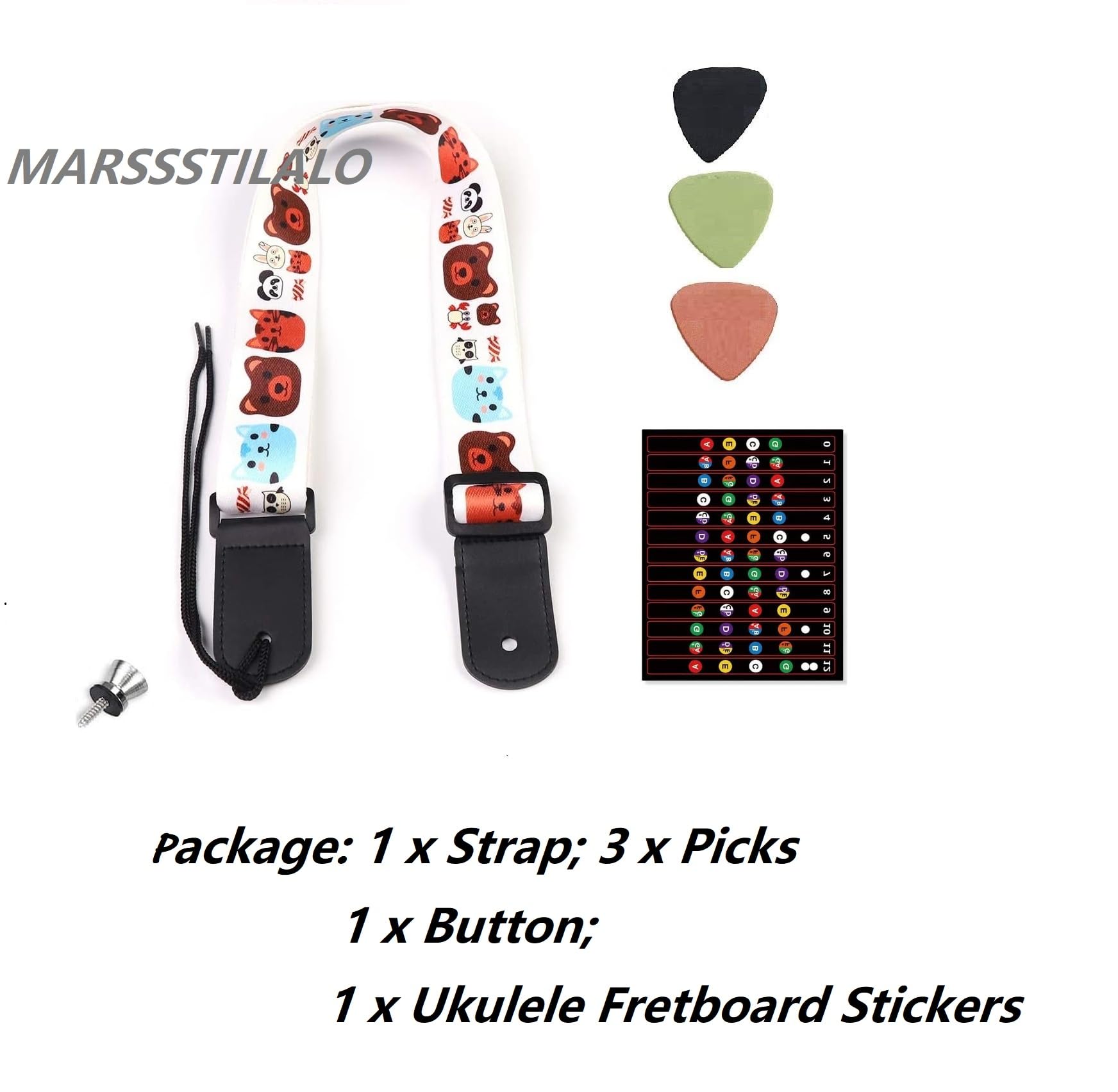 Marssstilalo Cute Soft Polyster Cartoon Ukulele Shoulder Strap Small Guitars Strap, Hawaiian, Tenor Ukuleles, Concert Ukuleles,