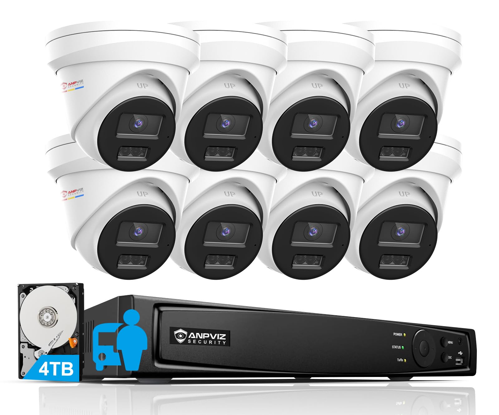 Anpviz 4K 16Ch Poe Security Camera System, Smart Color Night Vision, 8X H.265+ Wired 8Mp Ip Cameras Outdoor With Mic, Human Vehicle Detection, 4Tb Hdd 16 Channel 12Mp Nvr, 24/7 Recording(H Series) ??