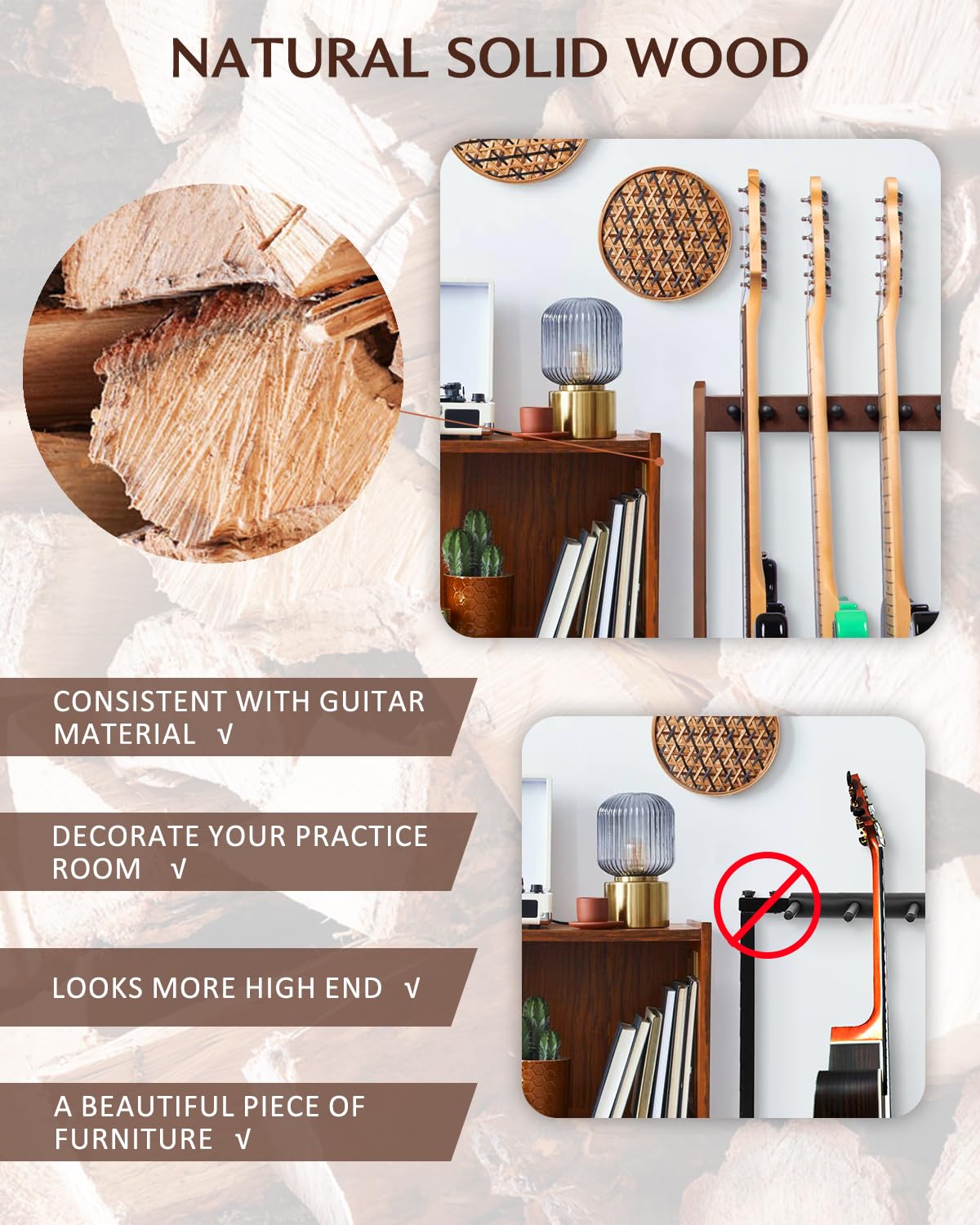 Strich Guitar Stand For Multiple Guitars, Hardwood Guitar Rack For 8 Electric Guitar Bass, Or 5 Acoustic Guitars, Padded Multi G