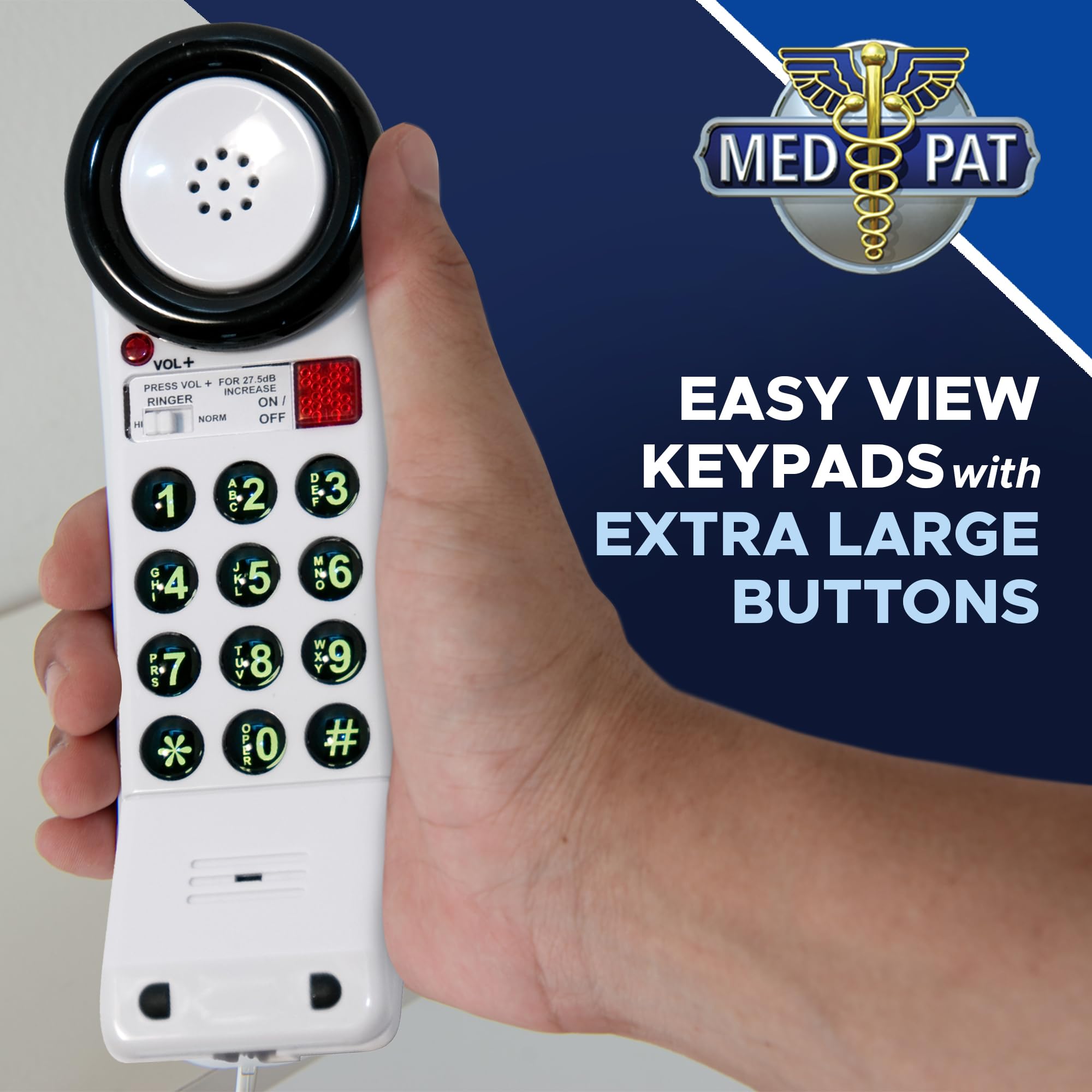 Med Pat Xl88Q   Easy To Use One Piece Telephone With Ring/In Use Light Indicator, Extra Loud Extra Clear Volume Boost, For Busy Settings, Elderly & Teenagers, Corded Landline Telephone, Pack Of 1