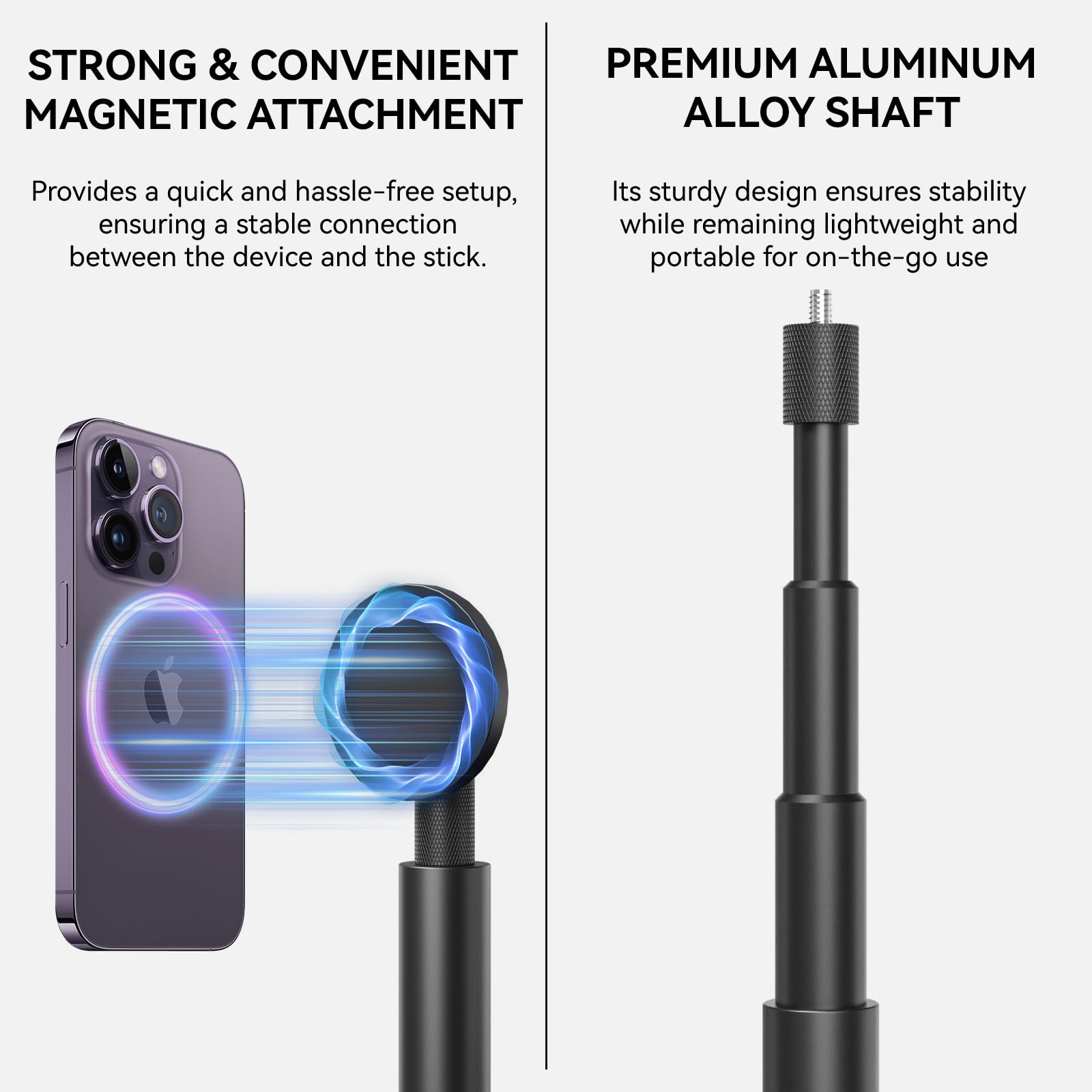 Golf Monopod Stick, Golf Swing Phone Holder, 46'' Magnetic Aluminum Alloy Selfie Stick W/Spike Stake Mount, Compatible W/Iphone