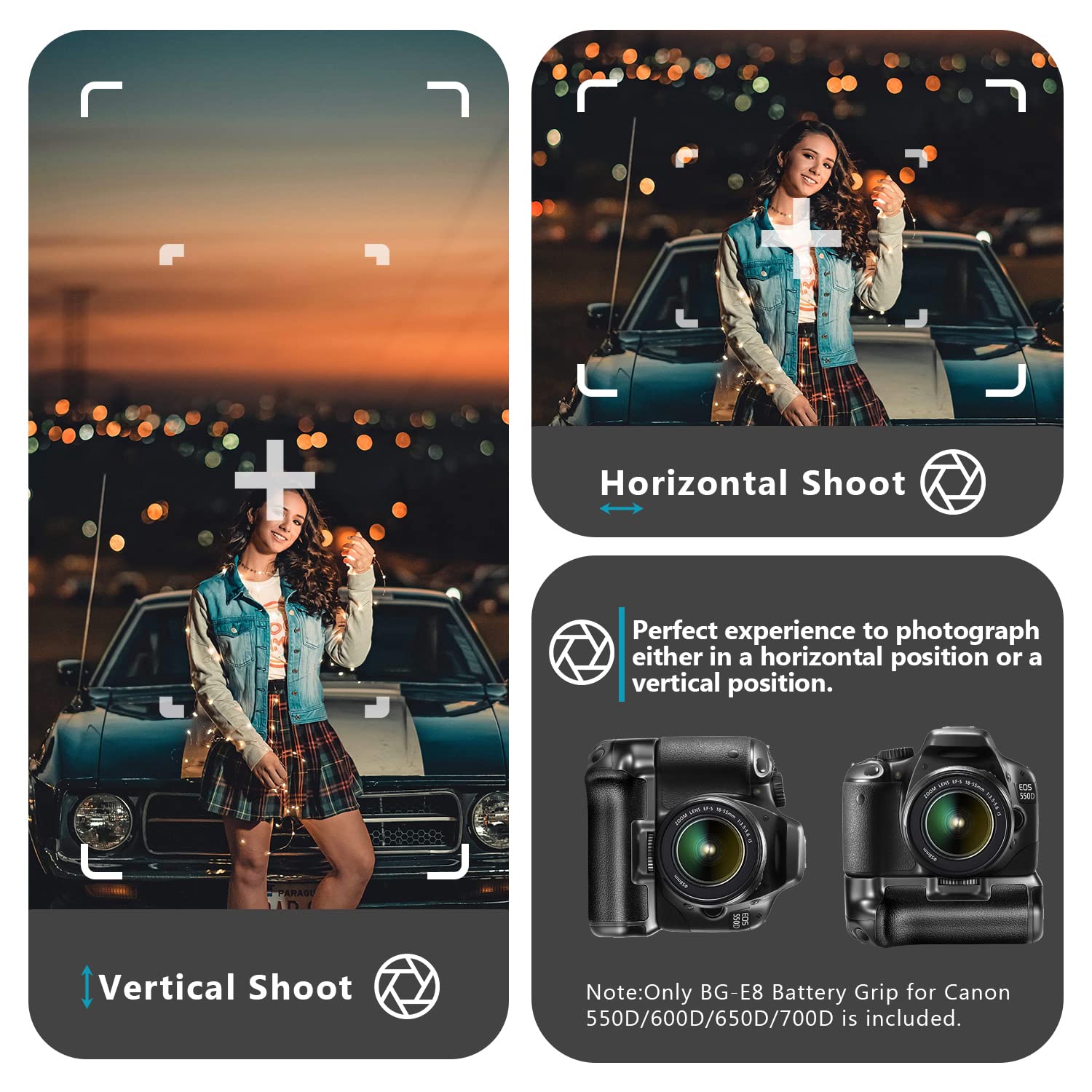 Neewer Bg-E8 Replacement Battery Grip For Canon Eos 550D 600D 650D 700D/ Rebel T2I T3I T4I T5I Slr Cameras