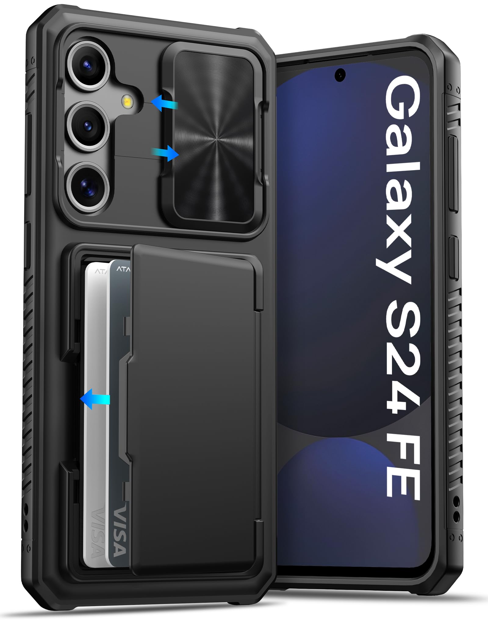 Atatoo For Samsung Galaxy S24 Fe Case With Card Holder(Store 4 5 Cards) [Rfid Blocking] & Slide Camera Cover, Military Grade Pro