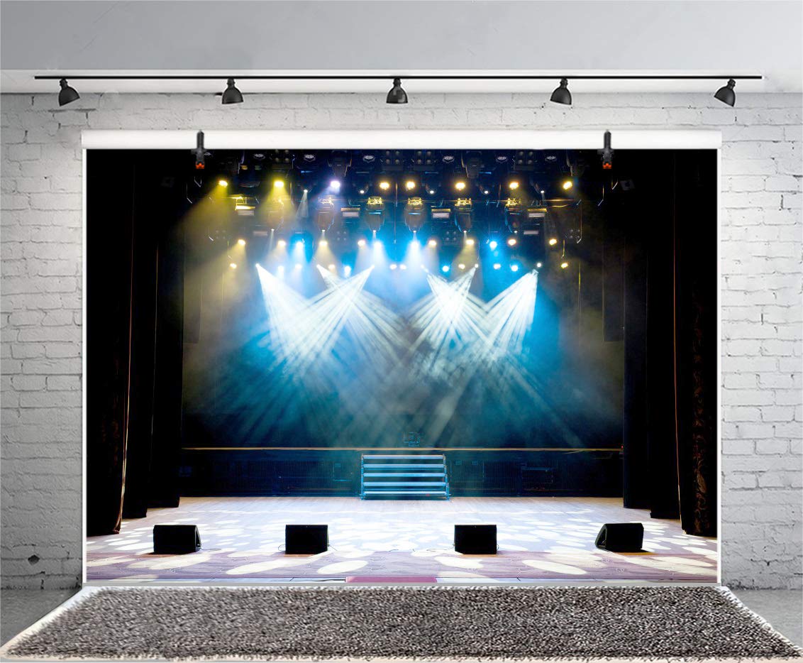 Leyiyi Luxury Stage Spotlight Photography Backdrop Concert Live Platform Vinyl Black 6x4ft (180x120cm)