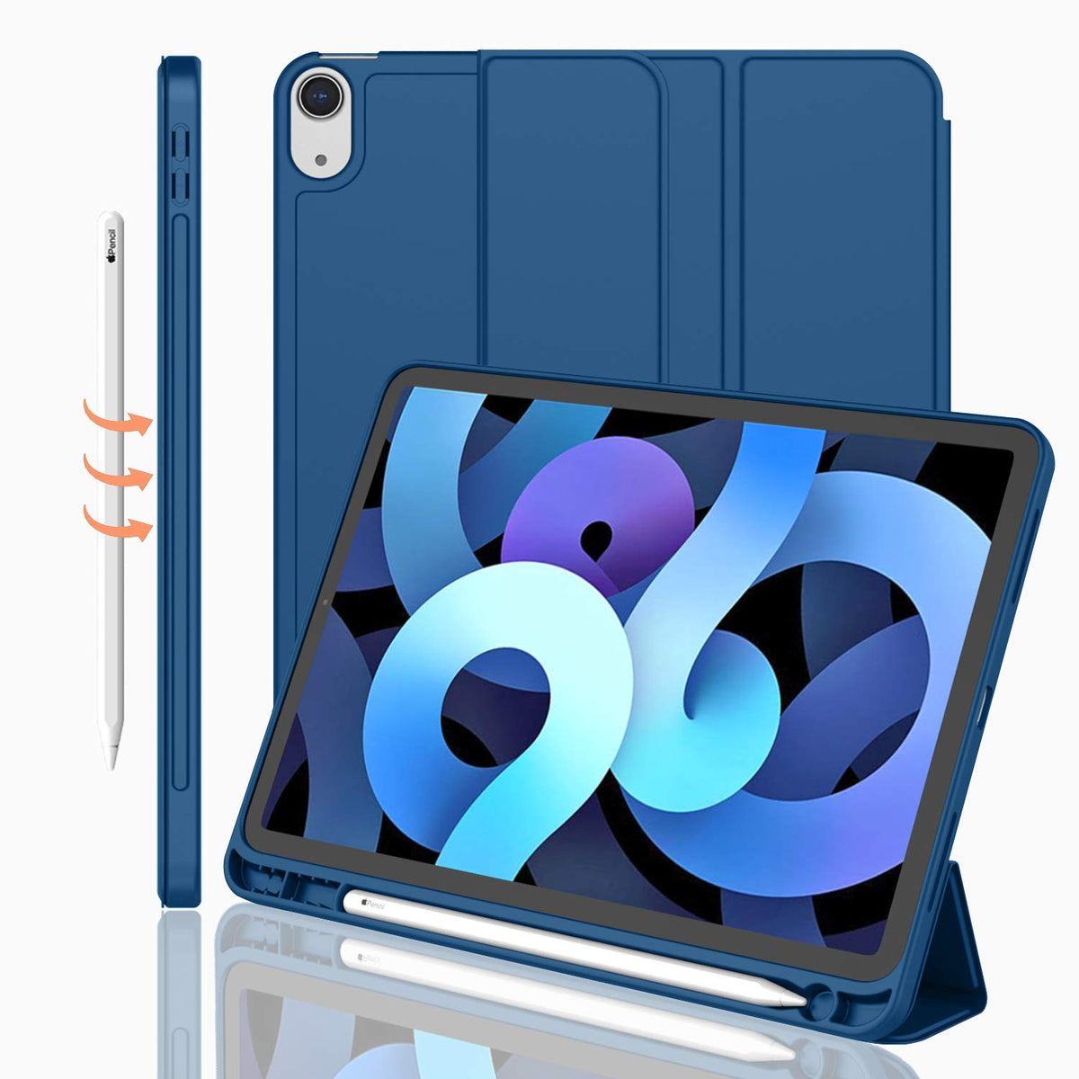 Imieet Ipad Air 11 Inch Case M3(2025) / M2 (2024), Ipad Air 5Th/4Th Generation Case 2022/2020 10.9 Inch With Pencil Holder,Trifold Stand Smart Case With Soft Tpu Back(Navy Blue)