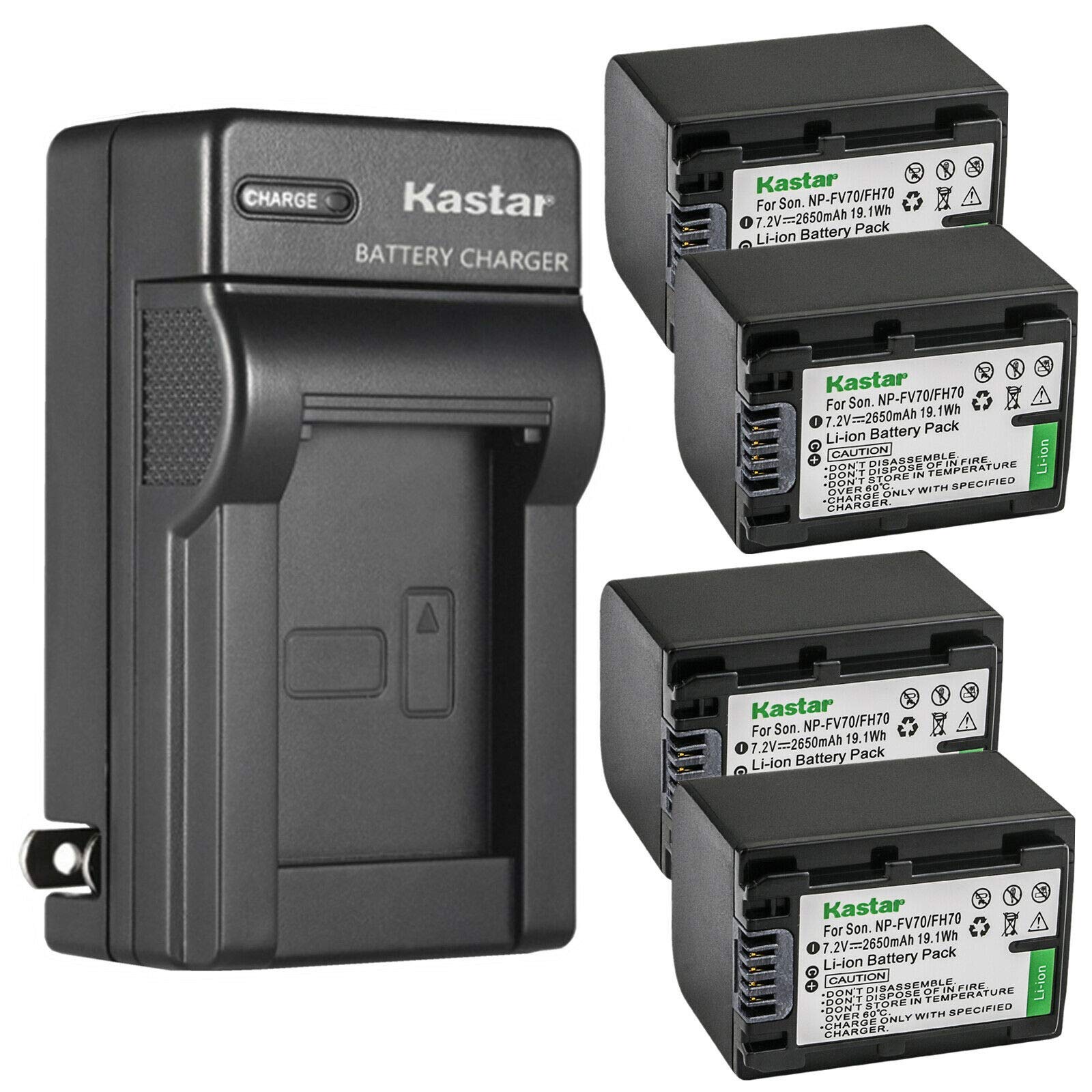 Kastar 4-Pack Battery and AC Wall Charger Replacement for Sony HDR-SR11, HDR-SR12, HDR-SR200, HDR-SR220, HDR-SR30, HDR-SR300, HD