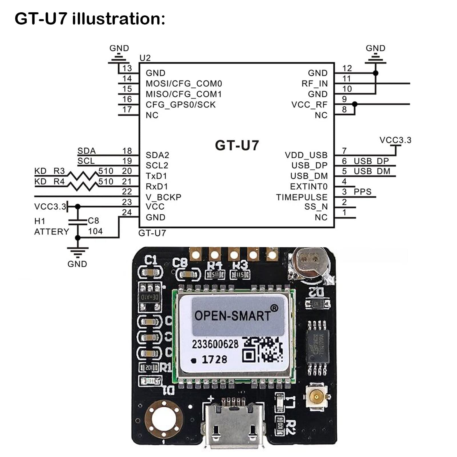 Geekstory Gt-U7 Gps Module Gps Receiver Navigation Satellite Positioning Neo-6M With 6M 51 Microcontroller Stm32 R3 + Ipex Activ