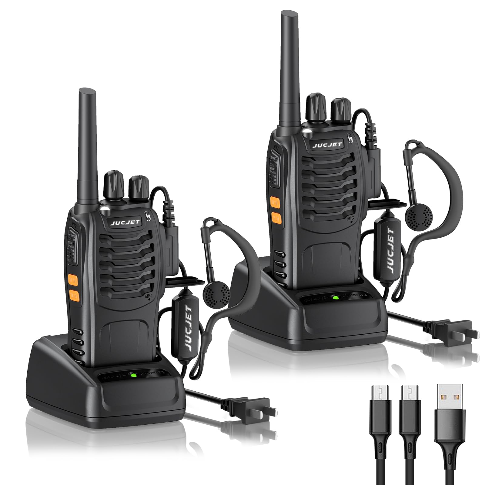 Jucjet Walkie Talkies 888S, Two Way Radio Rechargeable Walkie Ttalkie, With Original Earpieces, With 2 In 1 Type C Charging Cabl