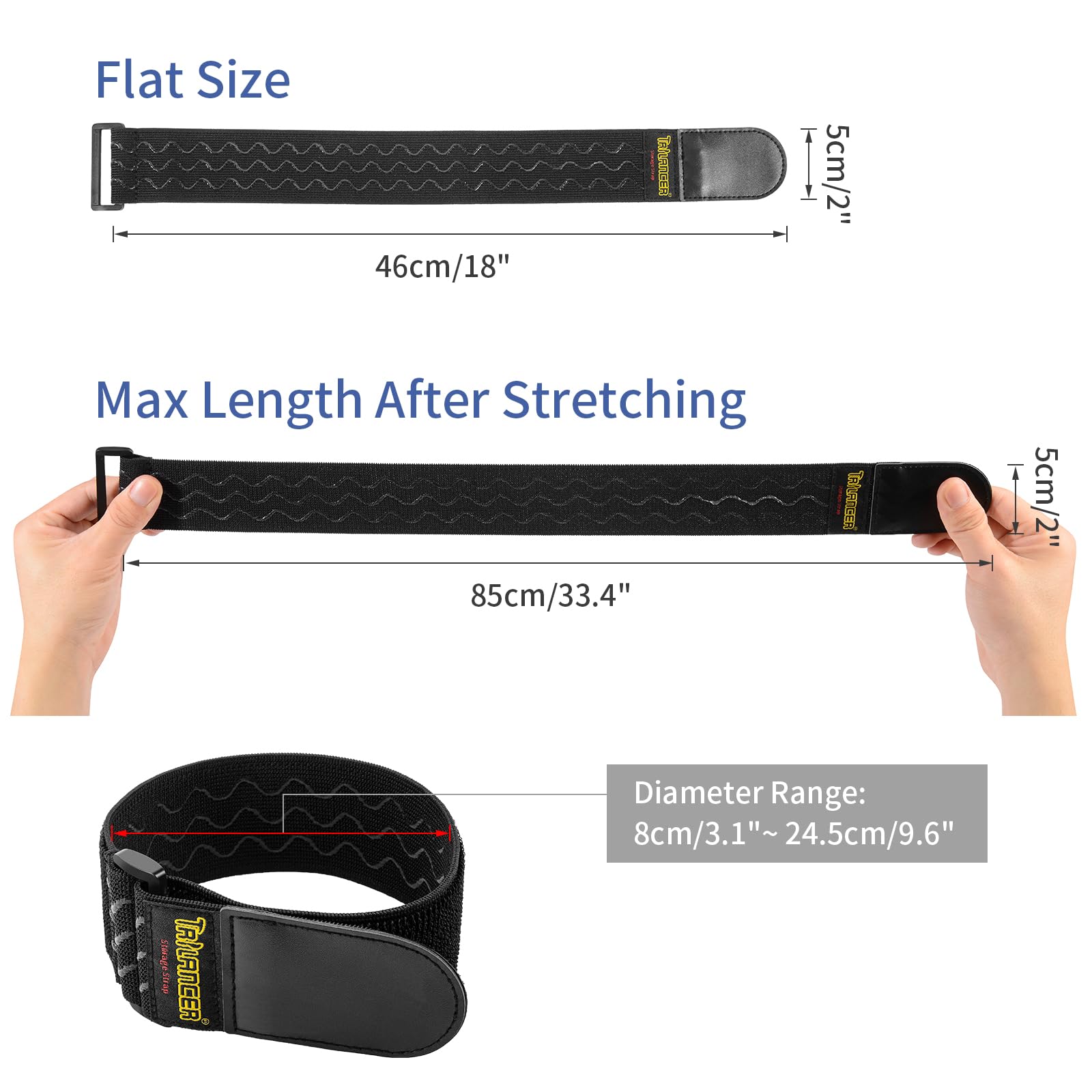 Trilancer Elastic Cinch Straps With Anti Slip Strips, 2' X 18'(4 Pack) Hook And Loop Storage Straps With Buckle, Bundling Straps For Extension Cords, Cables, Ropes, Hoses, Bike, Boat, Pant Garters