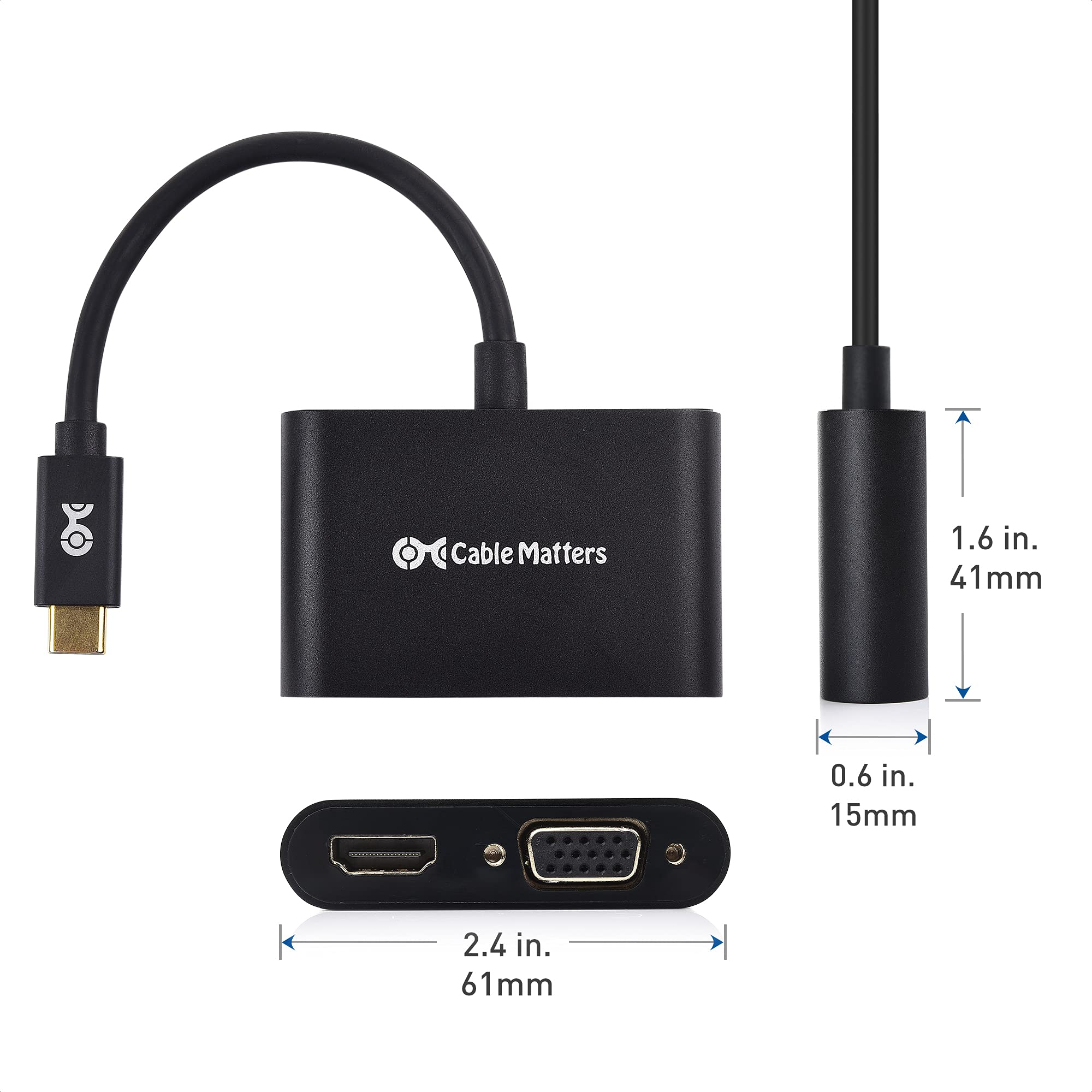 Cable Matters Aluminum Usb C To Hdmi Vga Adapter For Surface Pro 7, Macbook Pro, Dell Xps 13, And More   Thunderbolt 4 / Usb4 /