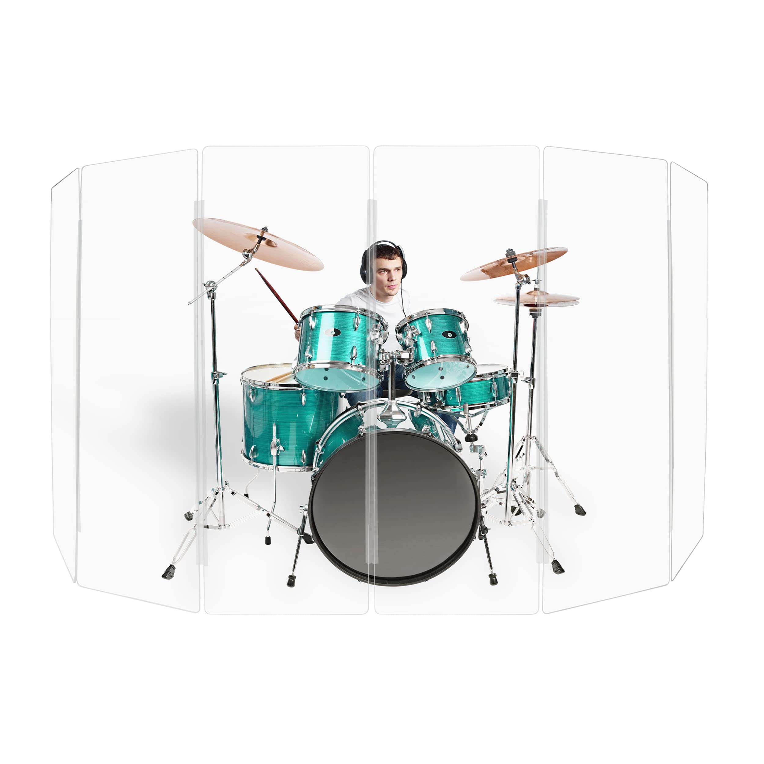 Pennzoni Drum Shield 6Ft W/Plastic Hinges, Comes W/ 6 Drum Panels, & Plastic Hinges, Premium Clear Acrylic Panels, Drum Screen