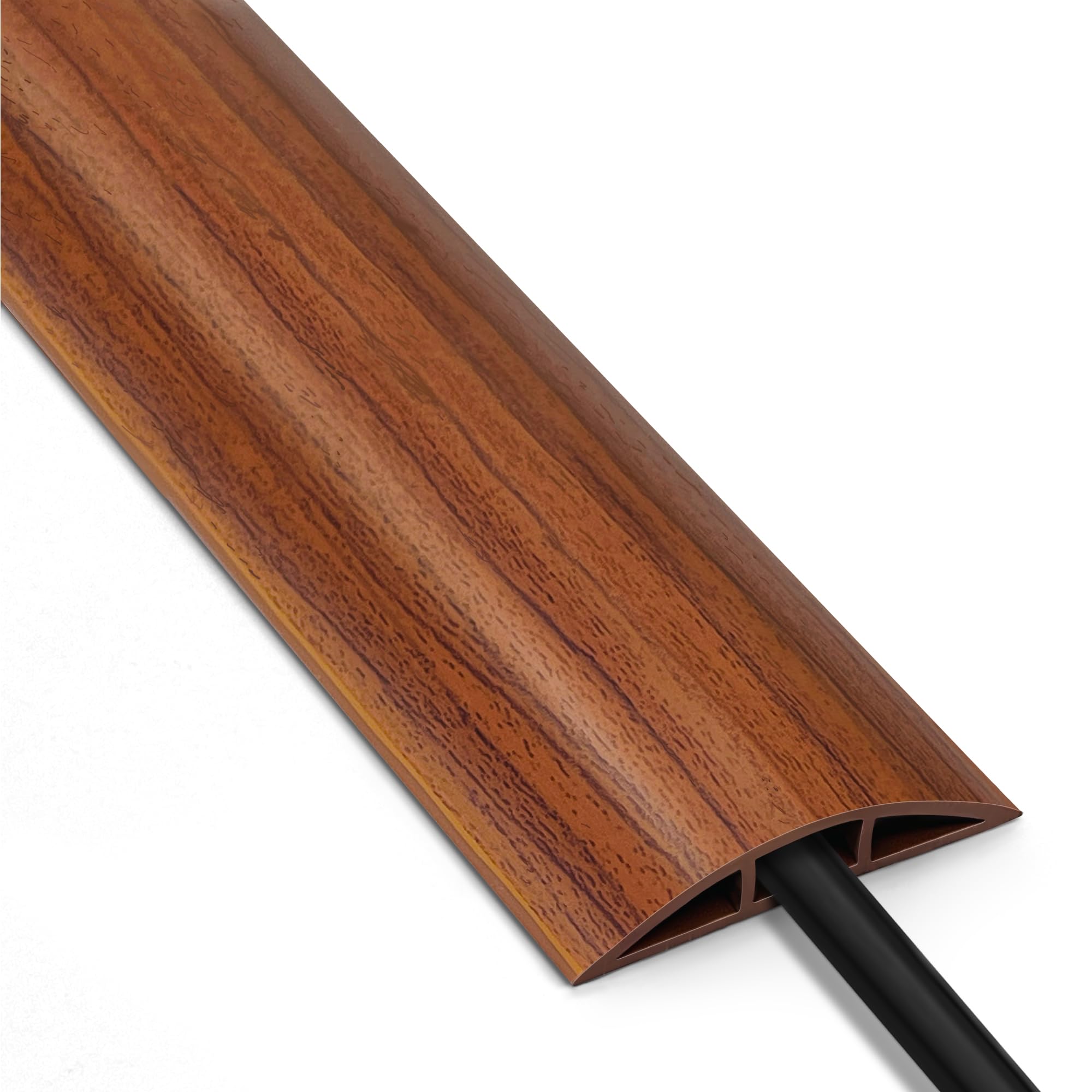 8Ft Wood Brown Cable Cover Floor, Lzeoy Extension Cord Cover, Wire Cover For Floor, Flexible Cable Hider Floor, Power Wire Prote