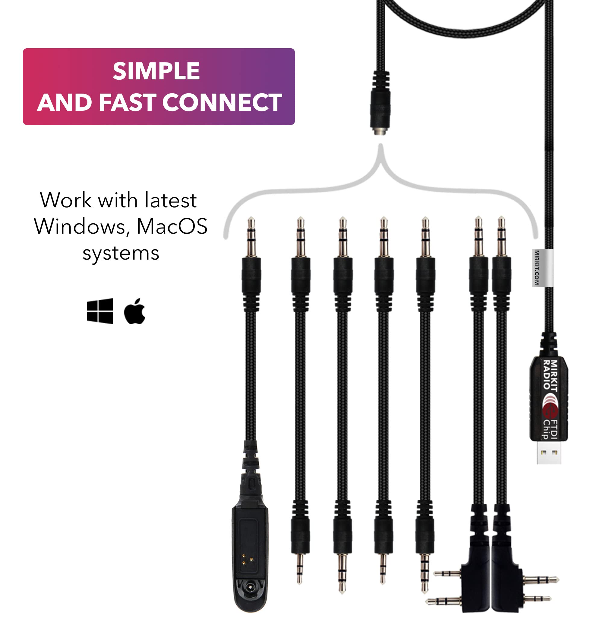 Mirkit Ftdi Usb Programming Cable, 7 In 1, Compatible With Baofeng Uv 5R, Uv 82, Bf888S, Uv 9R, Bf F8Hp, Kenwood, Wouxun, Btech, 4Ft Cable, For Radio Amateur