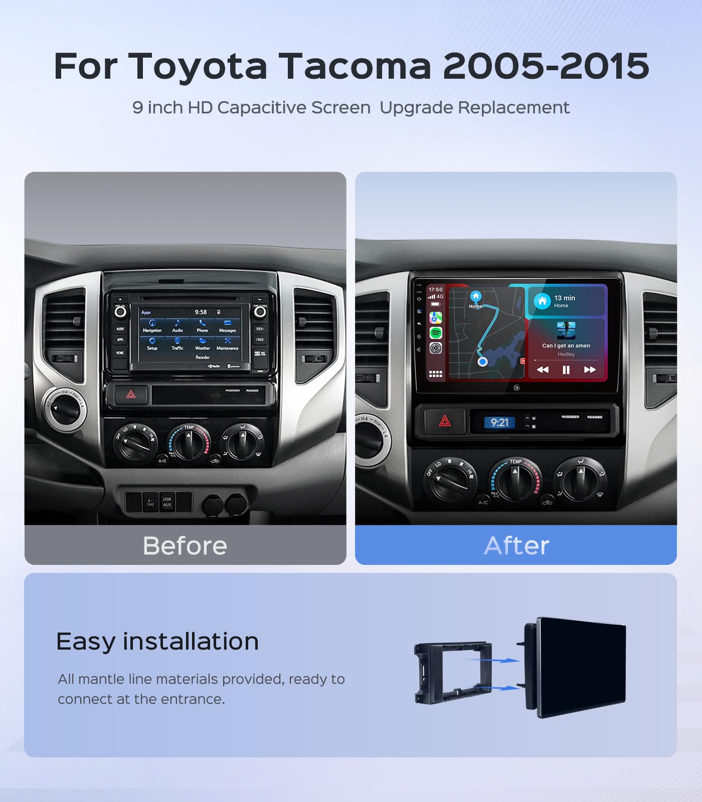 Car Radio Stereo For Toyota Tacoma 2005-2015, 9'' Touch Screen Head Unit With Android 13/Carplay/Android Auto/2+64G /Gps Navigat