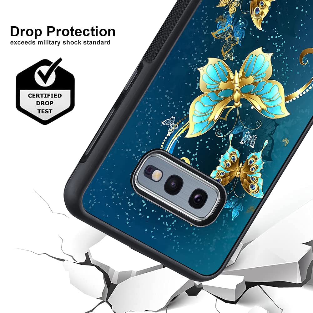 Ook Compatible With Samsung Galaxy S10E 5.8 Inch Case, [Built In Screen Protector],Cute Blue Butterfly Design Hard Pc Back Anti