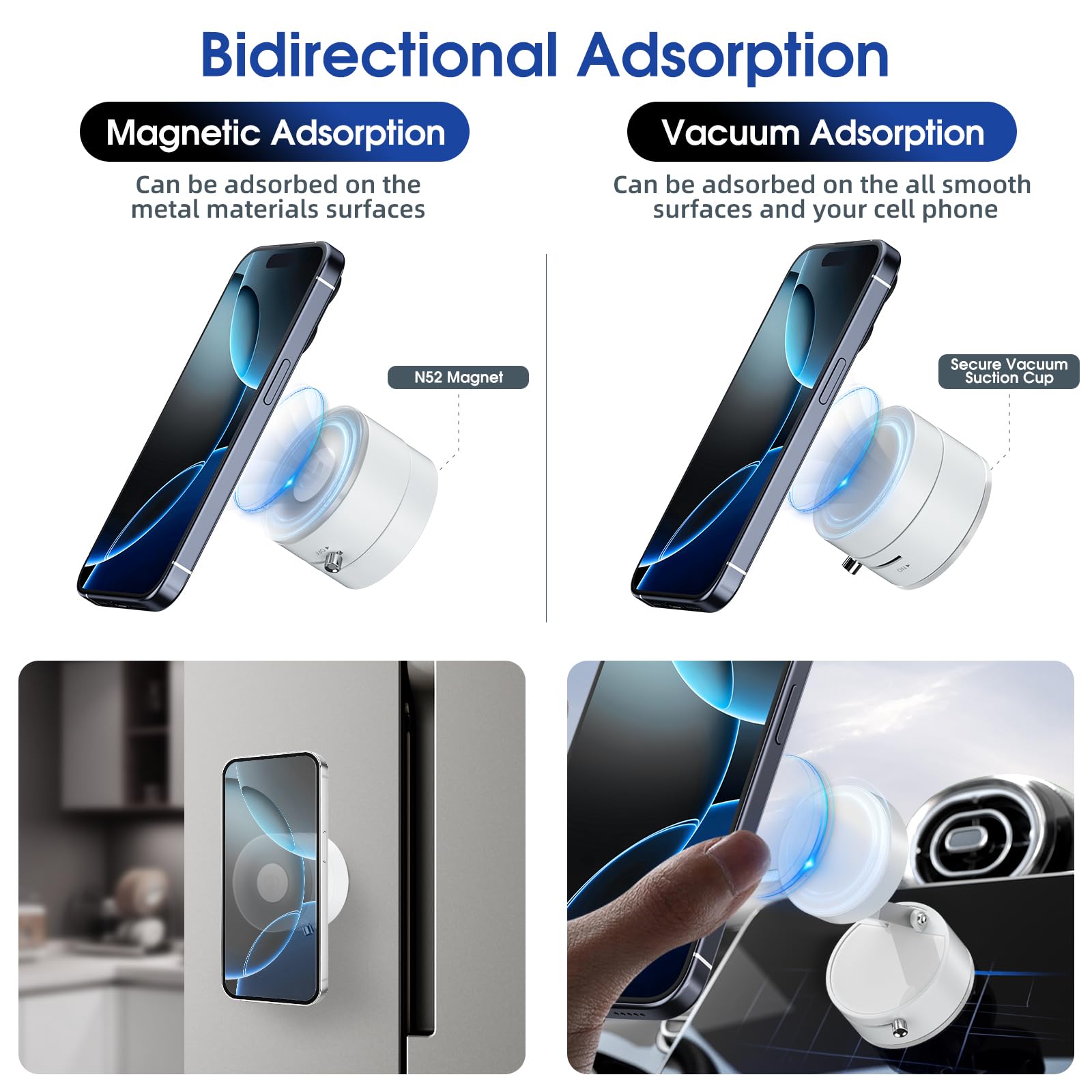 Vacuum Suction Magnetic Phone Holder, Upgrade Suction Phone Mount Foldable & Retractable Vacuum Magnetic Phone Stand Double-Side