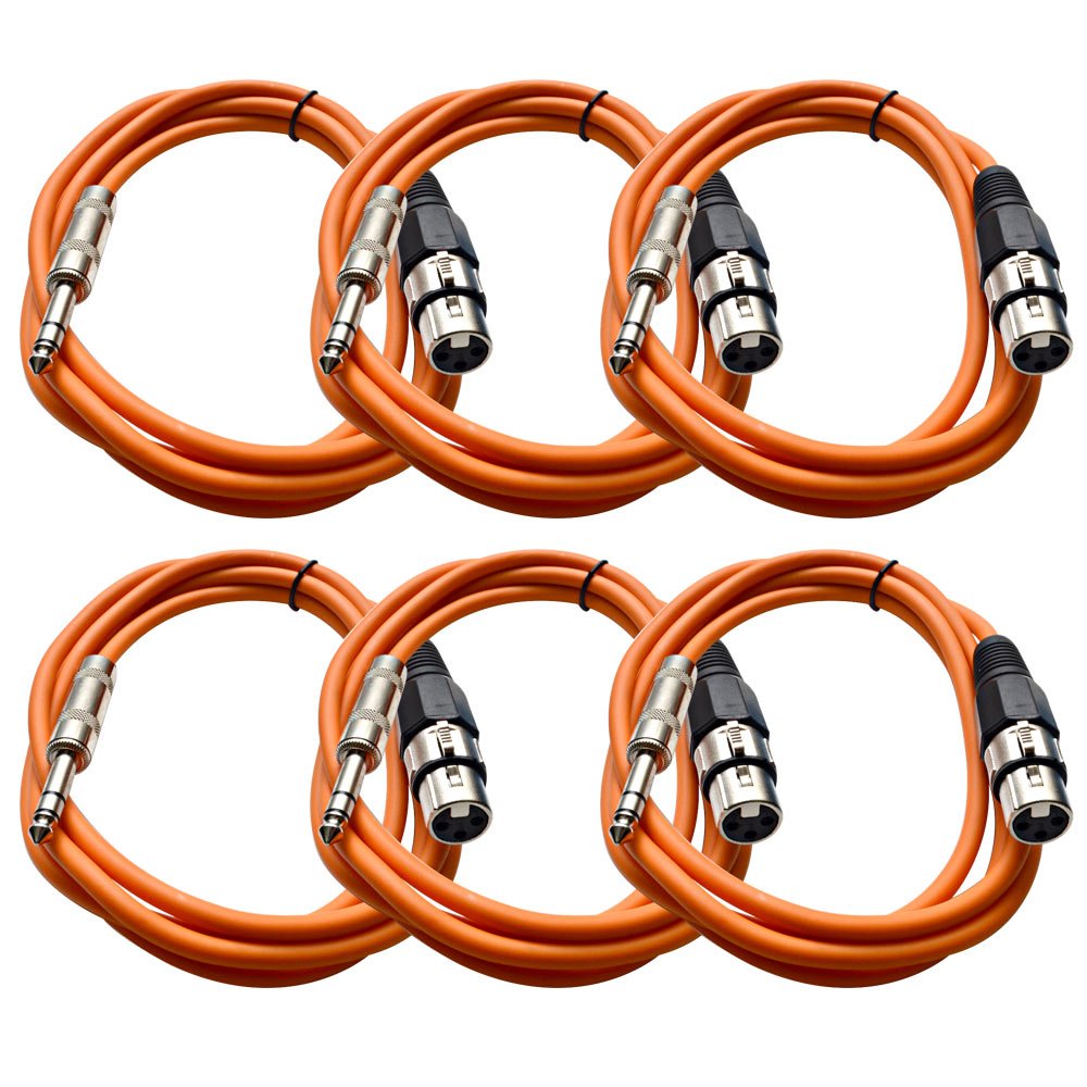 Seismic Audio - Satrxl-F6-6 Pack Of Orange 6' Xlr Female To 1/4'' Trs Patch Cables