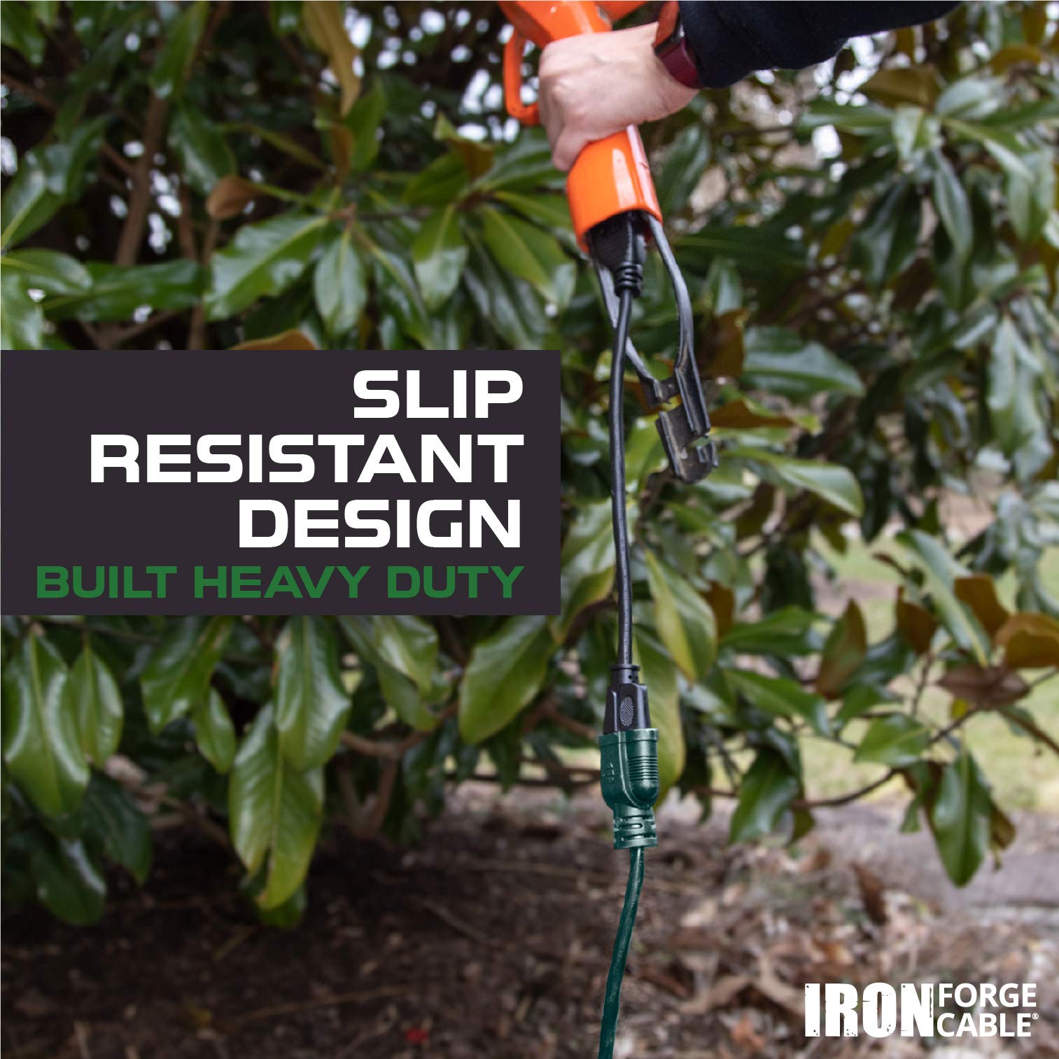 Iron Forge Cable 75 Foot Outdoor Extension Cord   16/3 Sjtw Weatherproof Green Extension Cord 3 Prong Grounded Plug For Safety,
