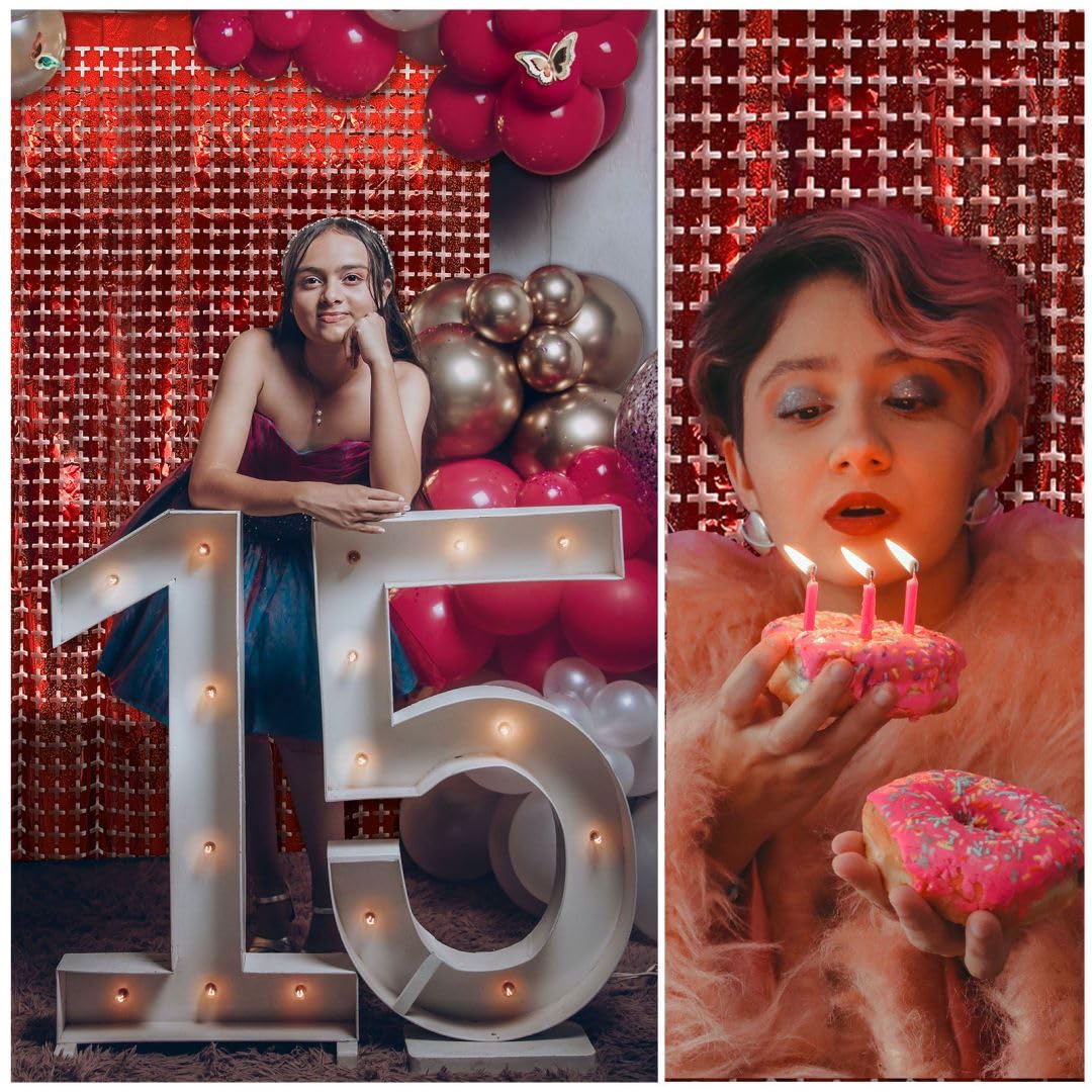 Square Tinsel Curtain Party Backdrop   2Pcs Glitter Foil Fringe Curtain Party Decor Red Photo Booth Backdrop Streamers For Hallo