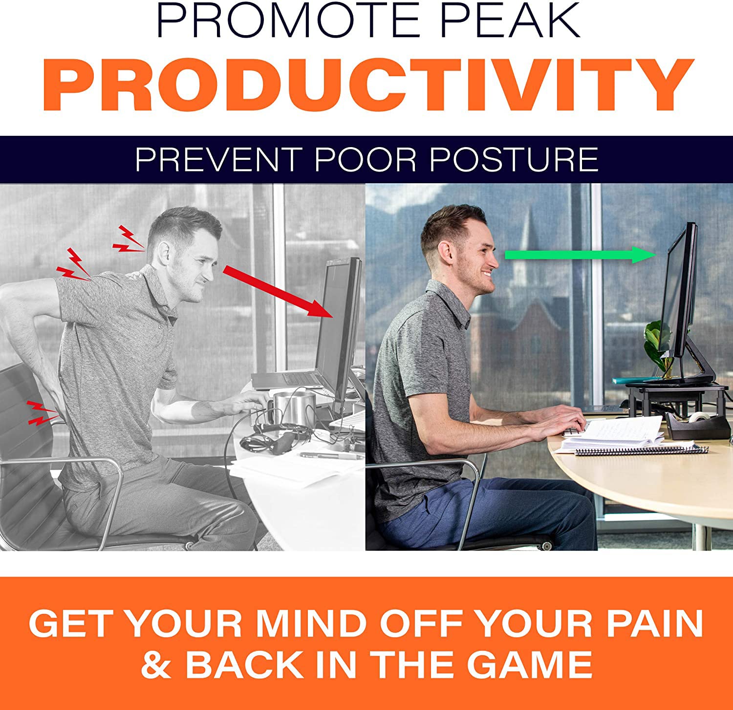 Evoomi Back Saver Monitor Stand For Desk   2 Pack Monitor Riser With Drawer   Gain 5 Weeks A Year, Less Pain & Peak Productivity