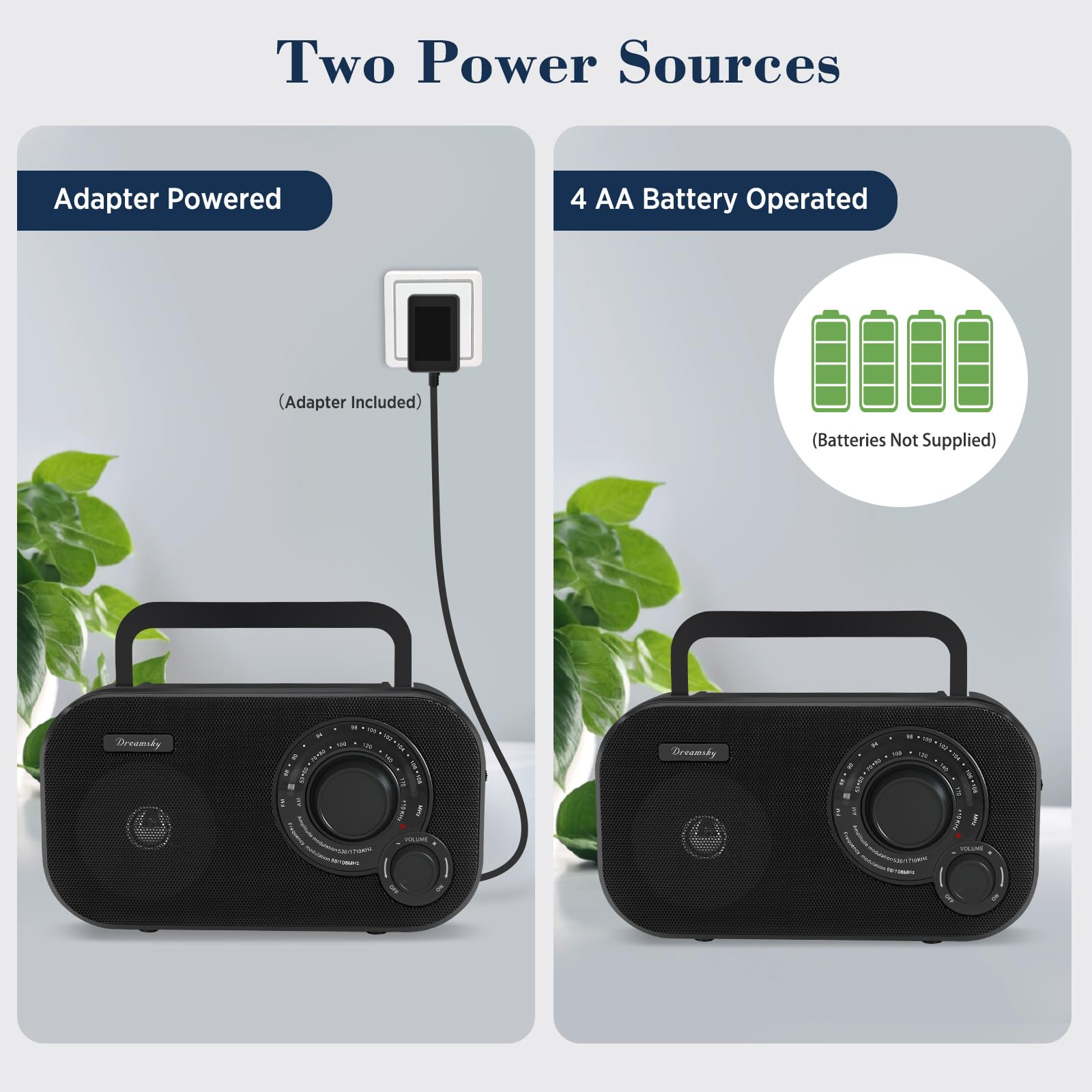 Dreamsky Am Fm Portable Radio Plug In Wall Or Battery Operated For Home & Outdoor, Strong Reception, Large Dial Easy To Use, Tra