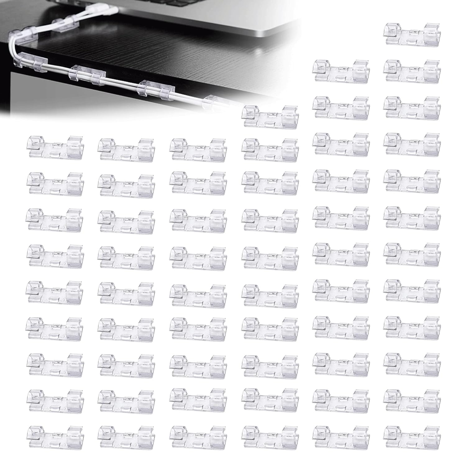 Moxware Self Adhesive Cable Tidy Wire Clips, 40 Pcs Cable Management Wall Cable Clips, Strong Viscous Transparent Cable Organize