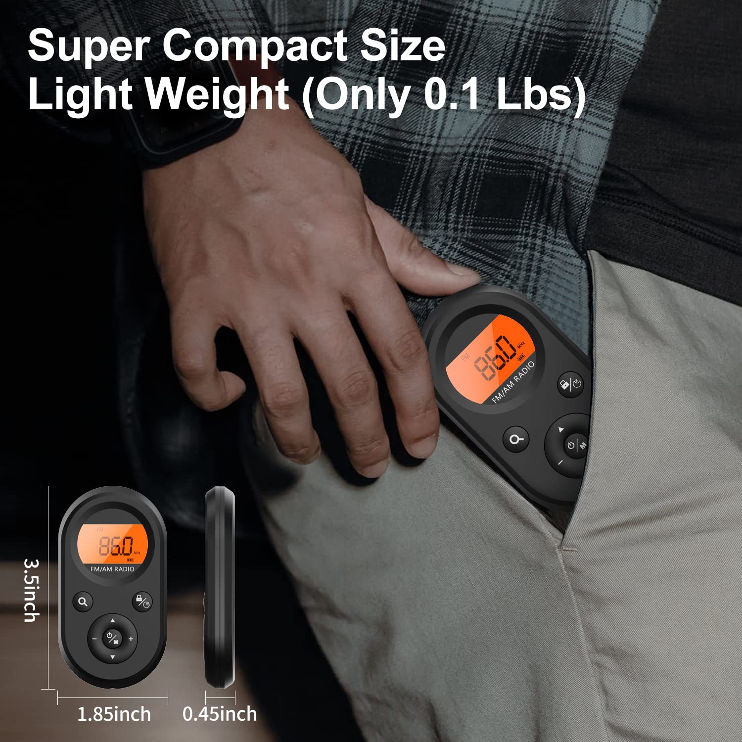 Am Fm Portable Radio,Personal Pocket Radio Rechargeable With Best Reception,Long Battery Life,Stereo Earphone,Small Digital Tran