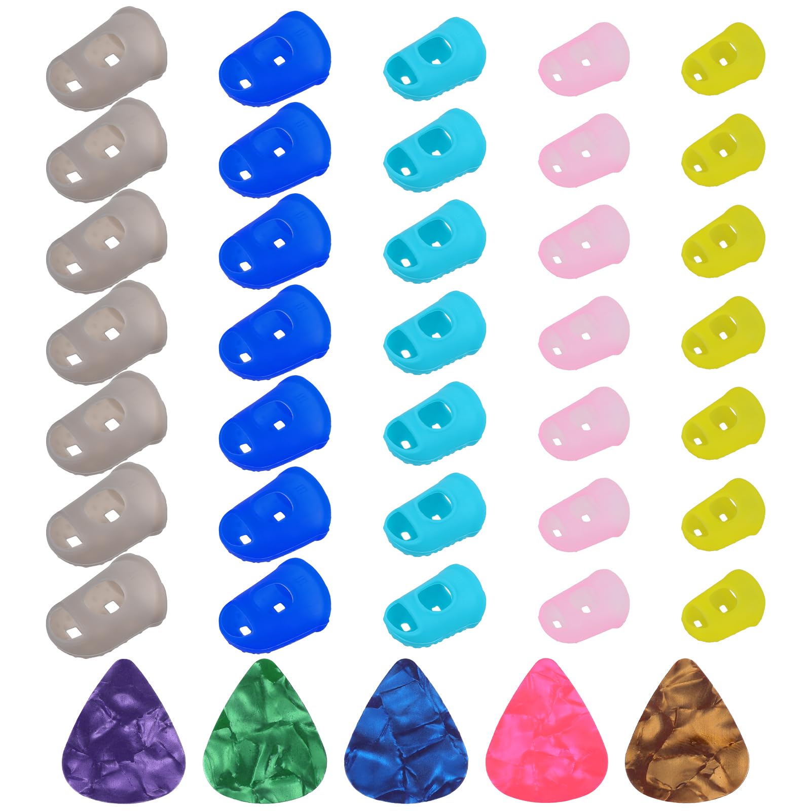 35 Pcs Guitar Finger Protector for Guitar Players Silicone Finger Protectors Guitar Finger Cover 5 Sizes Anti Slip Fingertip Pro