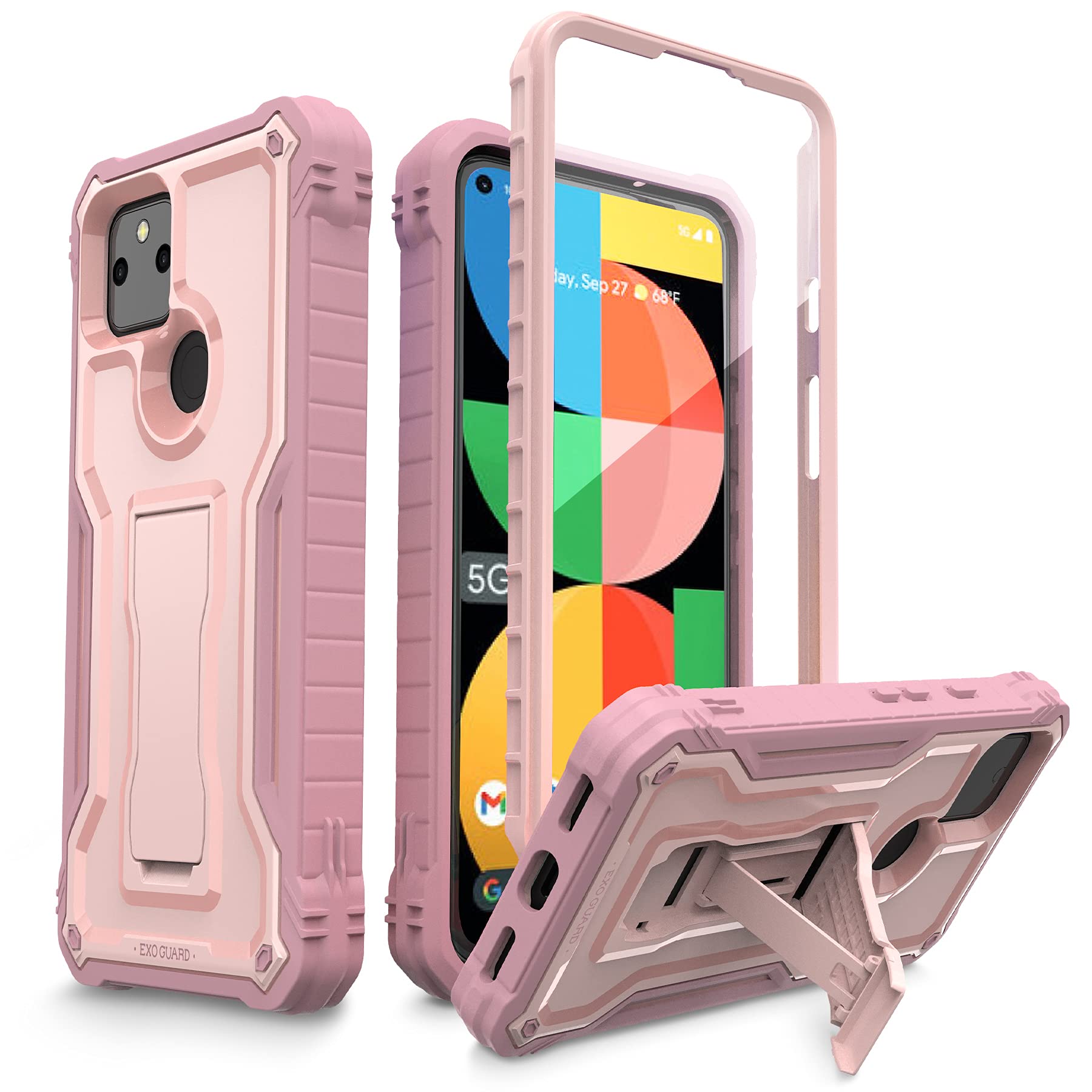 Exoguard For Google Pixel 5A 5G Case, Rubber Shockproof Full Body Cover Case Built In Screen Protector And Kickstand Compatible