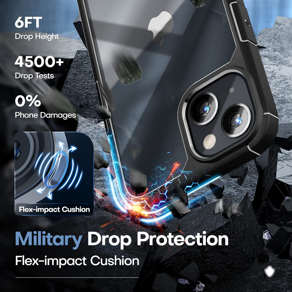 Tauri 5 In 1 For Iphone 13 Case Black, [Military Grade Drop Protection] Slim Shockproof Phone Lanyard Case 6.1 Inch
