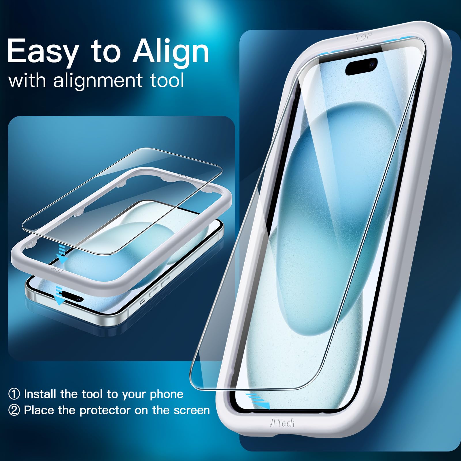 Jetech Screen Protector For Iphone 15 Plus 6.7 Inch, Tempered Glass Film With Easy Installation Tool, Case Friendly, Hd Clear, 3