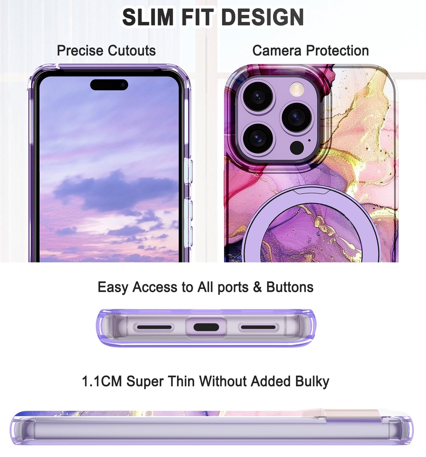 Lamcase For Iphone 14 Pro Max Case With Magnetic Invisible Ring Stand [Compatible With Magsafe], Full Body Rugged Slim Women Men