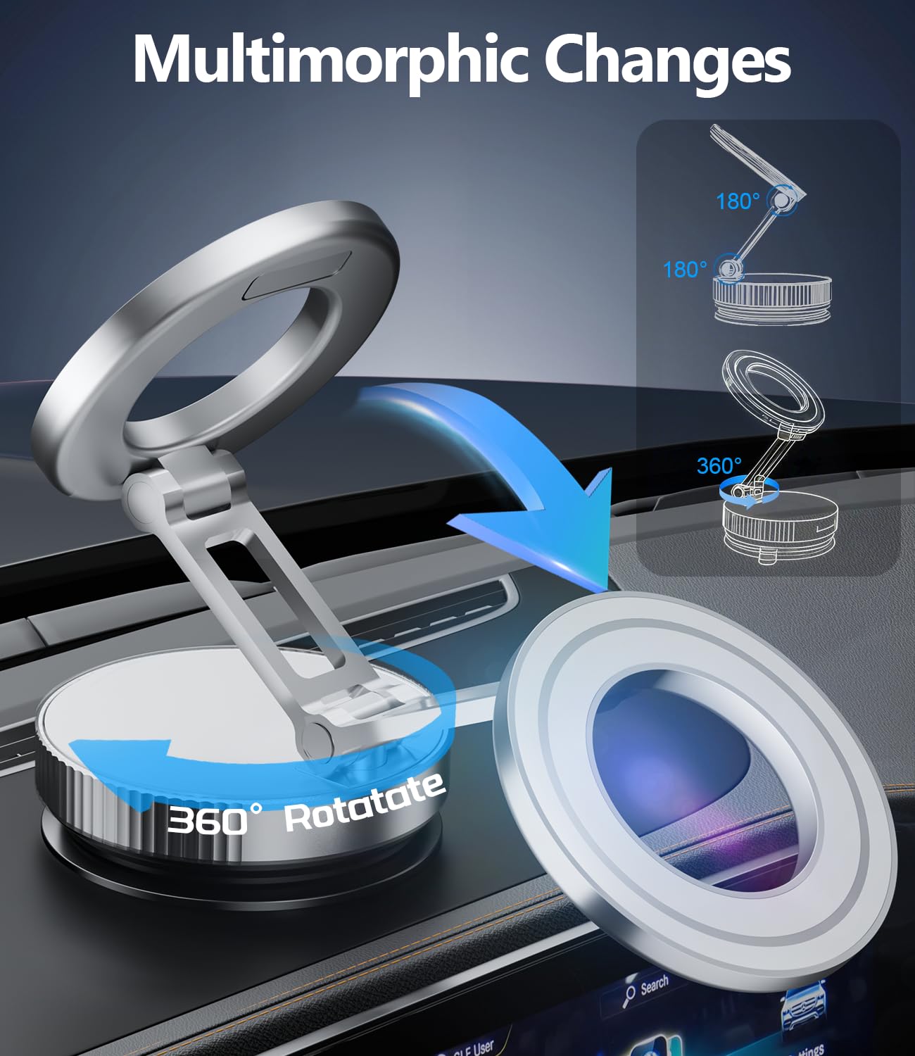 Cloudvalley Magnetic Car Phone Holder - Vacuum Suction Cup Phone Mount 360 Adjustable, Durable Metal Stand For Iphone & Android,