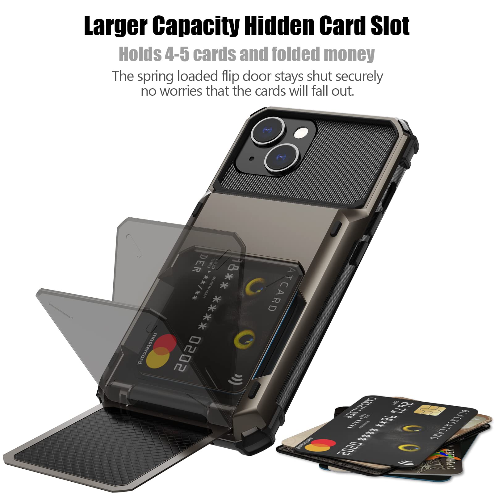 Nvollnoe For Iphone 14 Case With Card Holder[Store 5 Cards] Dual Layer Heavy Duty Shockproof Iphone 14 Wallet Case With Hidden C