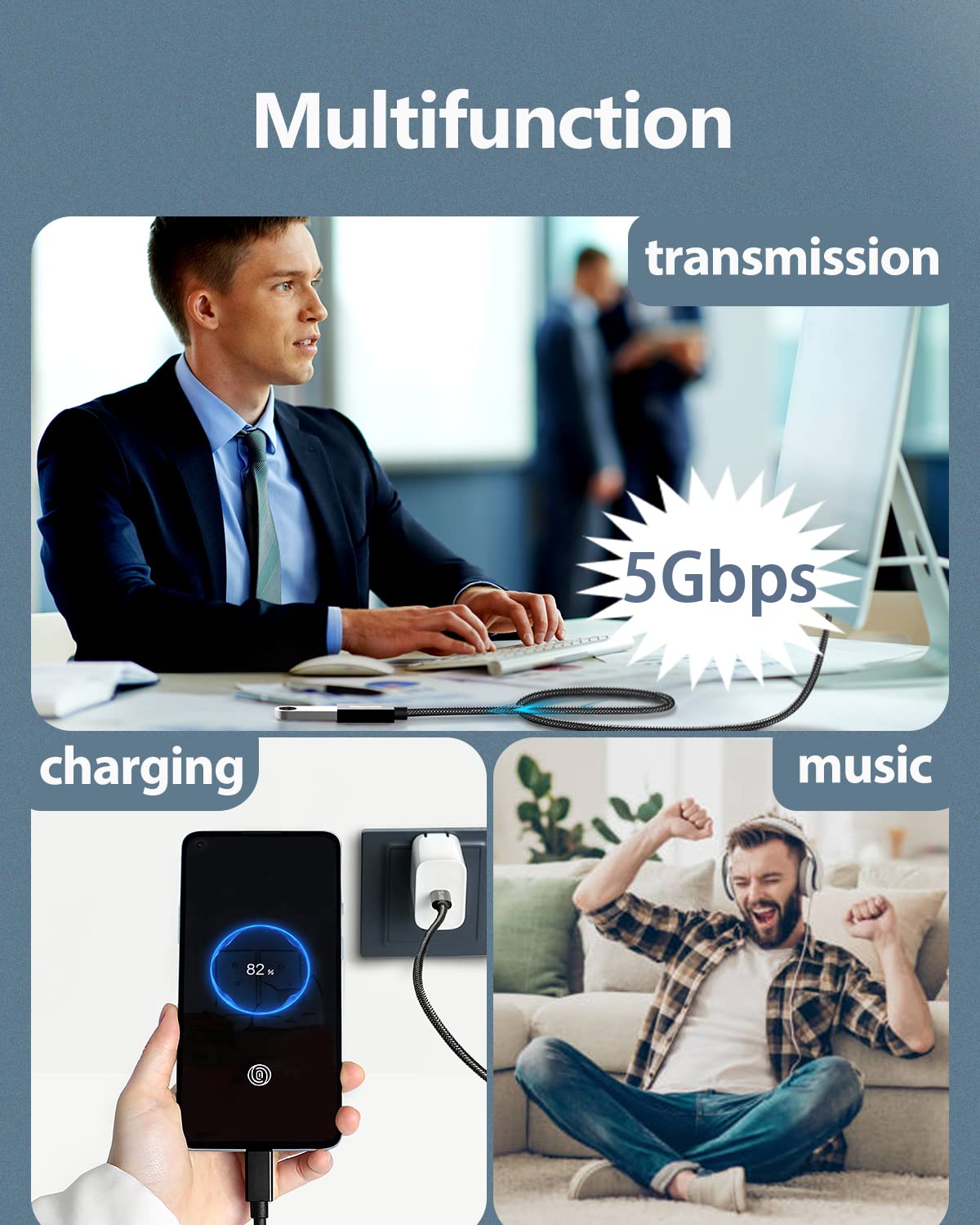 Solmimi Usb Extension Cable 8 Ft, Male To Female 3.0 Usb 5 Gbps High Speed Transmission Cable Compatible With Gamepad, Keyboard,