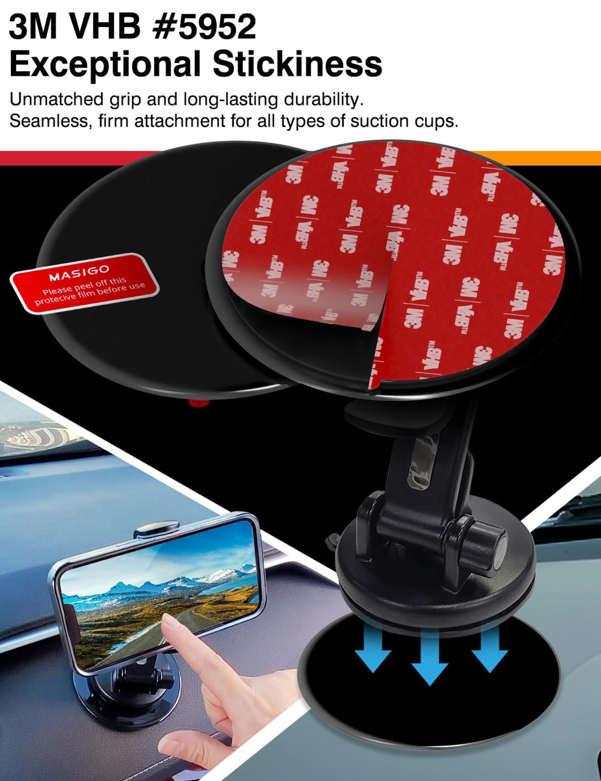 3M Vhb Adhesive Dashboard Mounting Disk Set For Suction Cup Car Mounts   3.74 Inch (95Mm) Wide, Ensures Secure Hold For Phone Ho