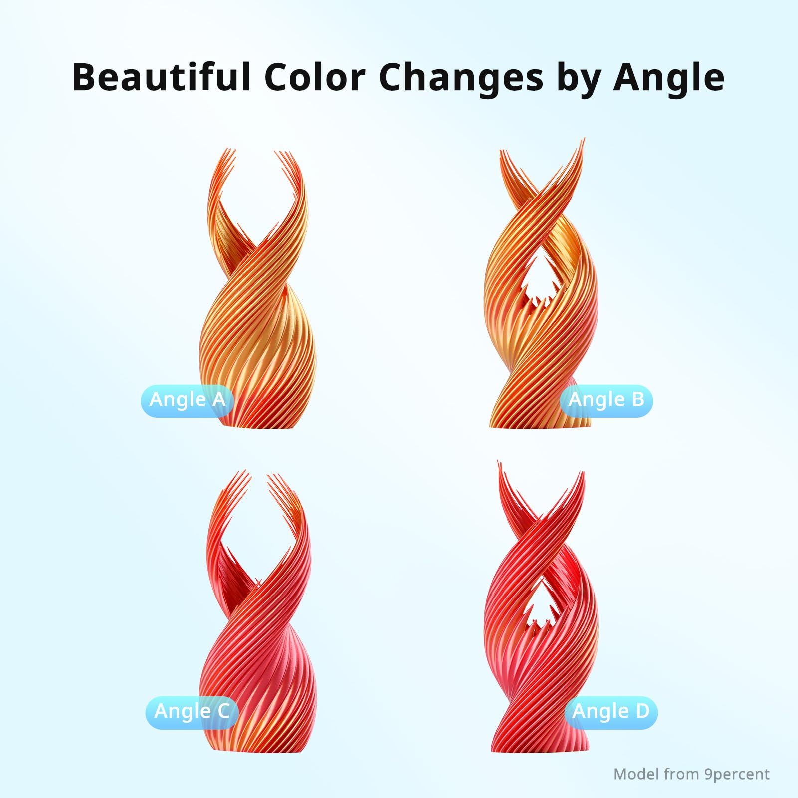 Anycubic Silk Dual Color Pla Filament, 2 In 1 Chrome Coextrusion Color Change 3D Printer Filament 1.75Mm Dimensional Accuracy +/