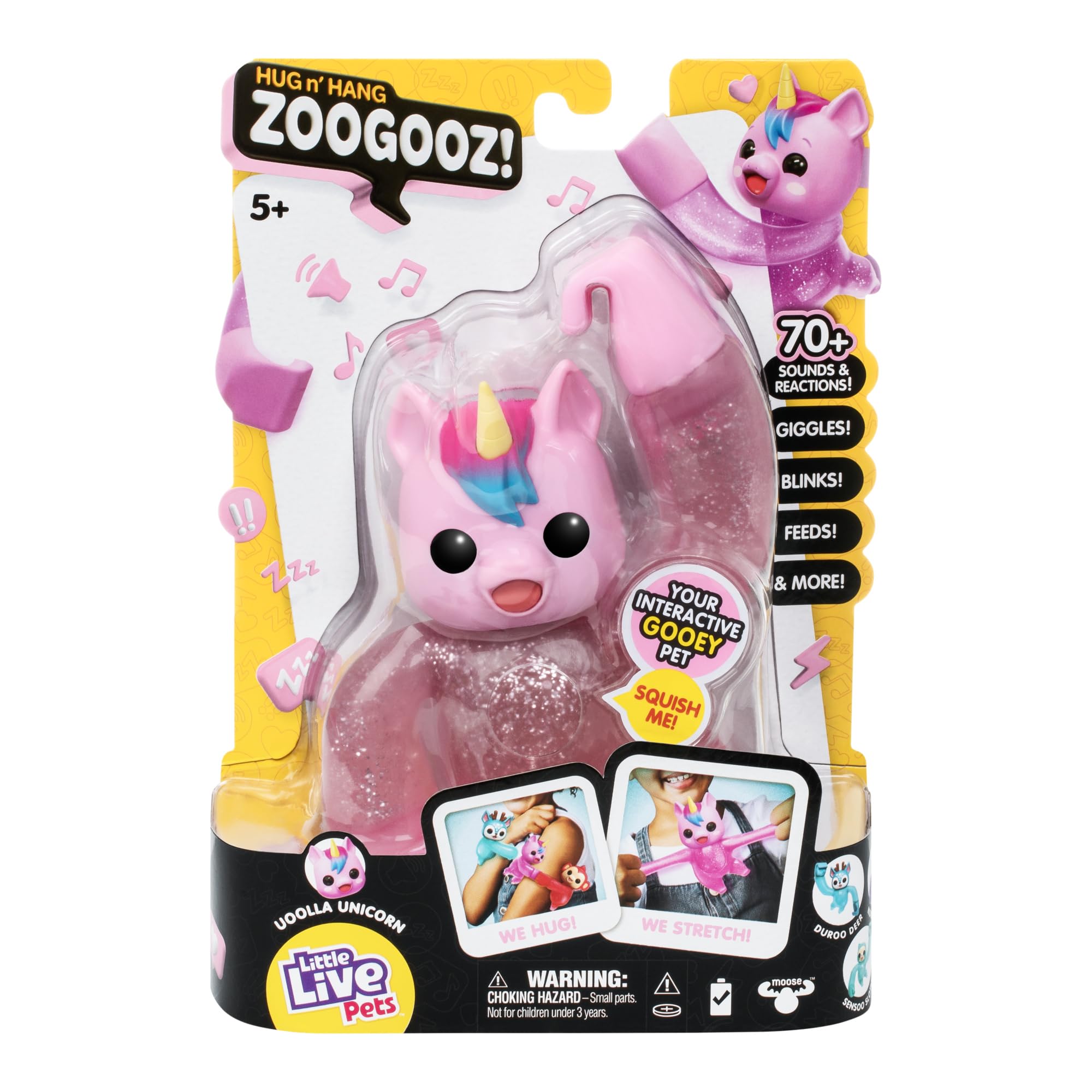 Little Live Pets Hug n Hang Zoogooz - Uoolla Unicorn. Interactive Electronic Squishy Stretchy Toy Pet with 70+ Sounds & Reactions. Stretch  Squish & Link Their Hands. Display Them & Hang Them Around-New