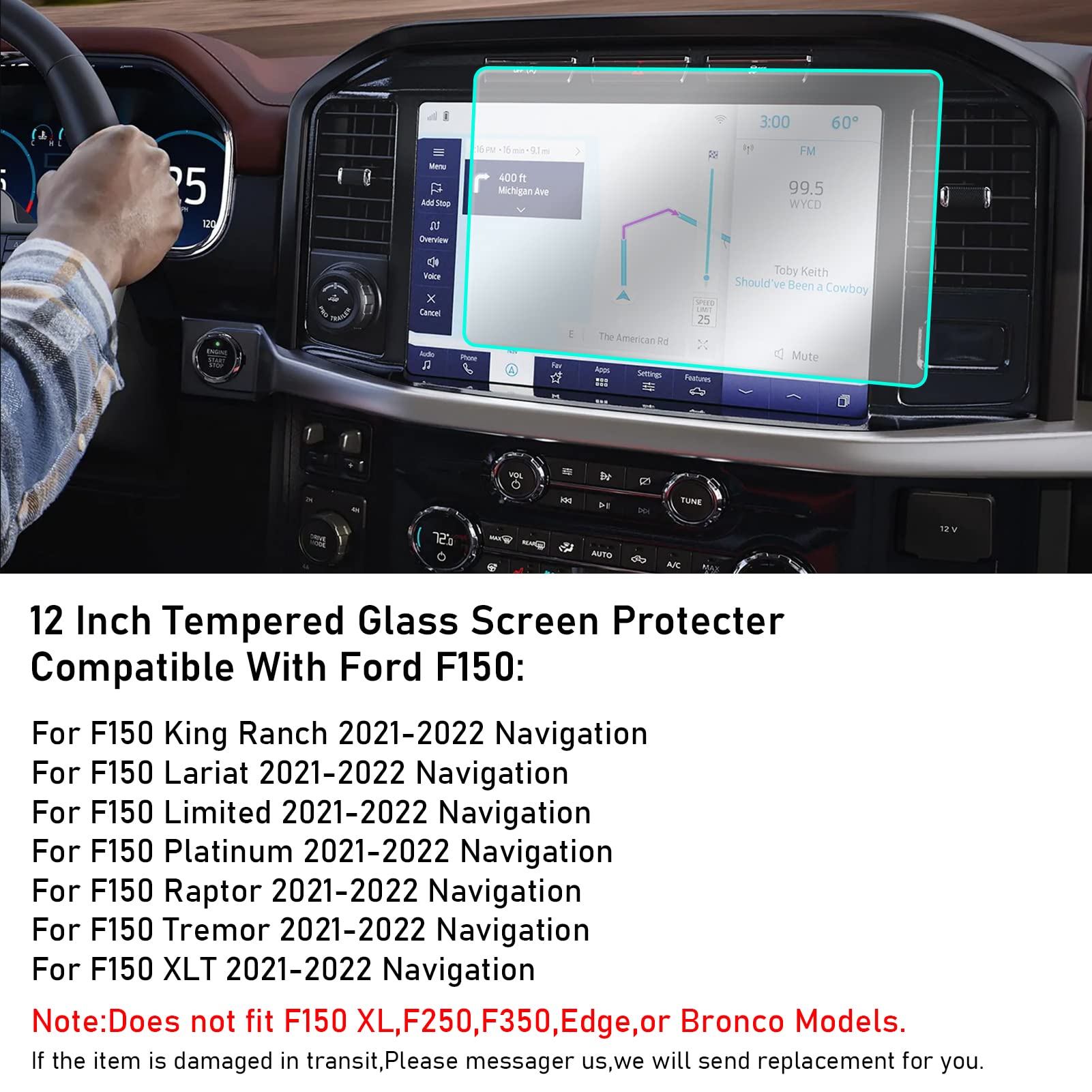 Moonlinks Compatible With Ford F150 Screen Protector 2021 2024,12Inch Sync4 F150 Touch Screen Protector Tempered Glass Protective Film For F150 King Ranch Lariat Limited Platinum Raptor Tremor Xlt