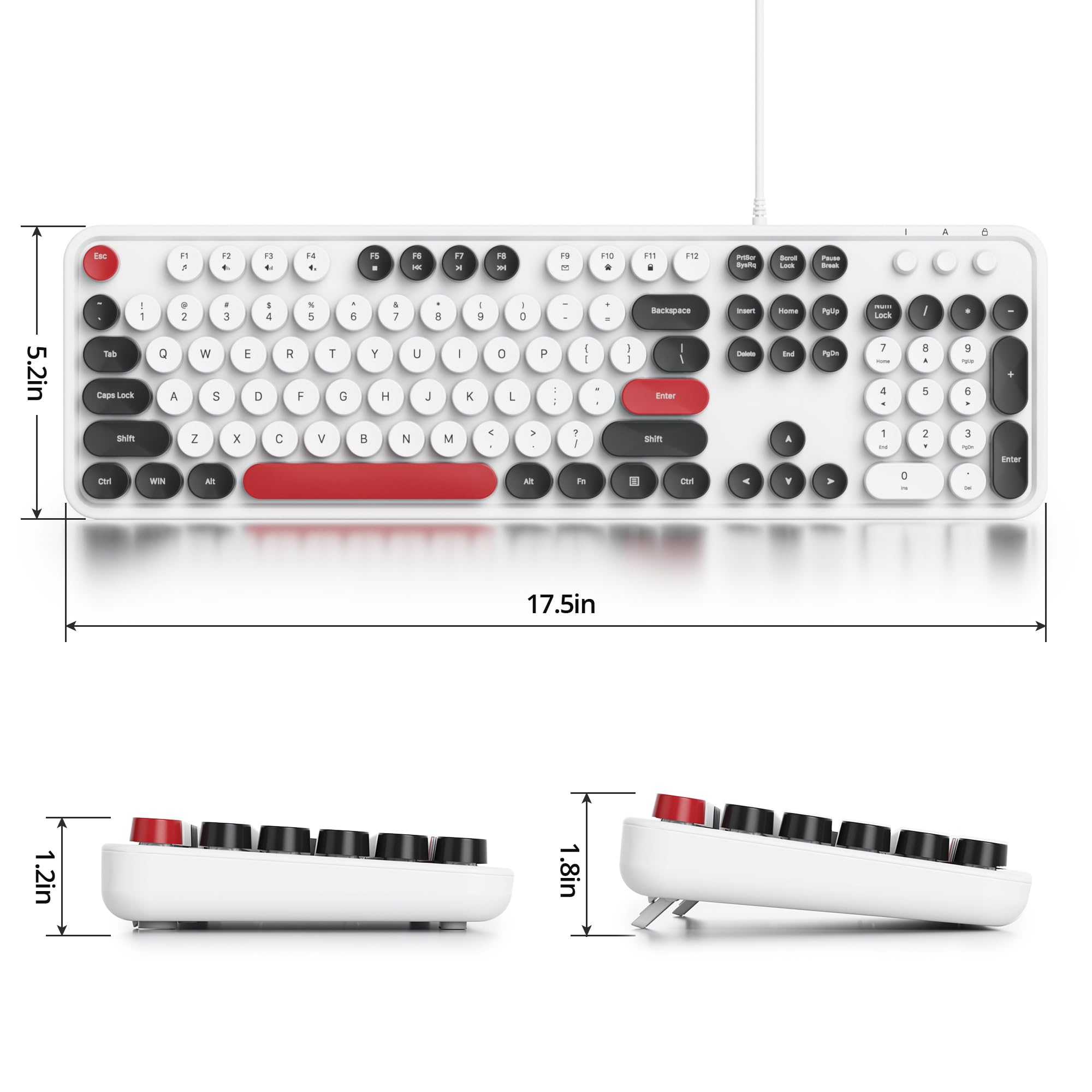 Owpkeenthy Wired Cute Keyboard, Plug And Play Usb Retro Round Key Typewriter Keyboard, Full Size Wired Quiet Keyboard With Folda