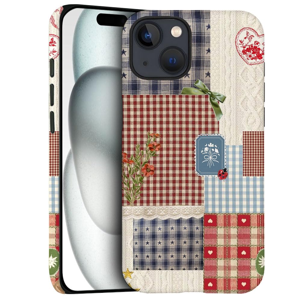 Case for iPhone 13 - Slim Fit Anti-Scratch Phone Case for Girl Women - Patchwork Quilt Floral Retro (Frosted)