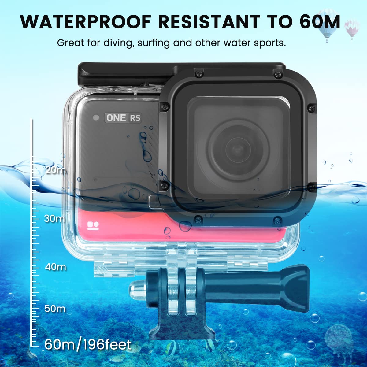 Dive Case For Insta360 One Rs 4K Edition Action Camera, Waterproof Housing Underwater Diving Shell 60M/196Ft With Thumbscrew Acc