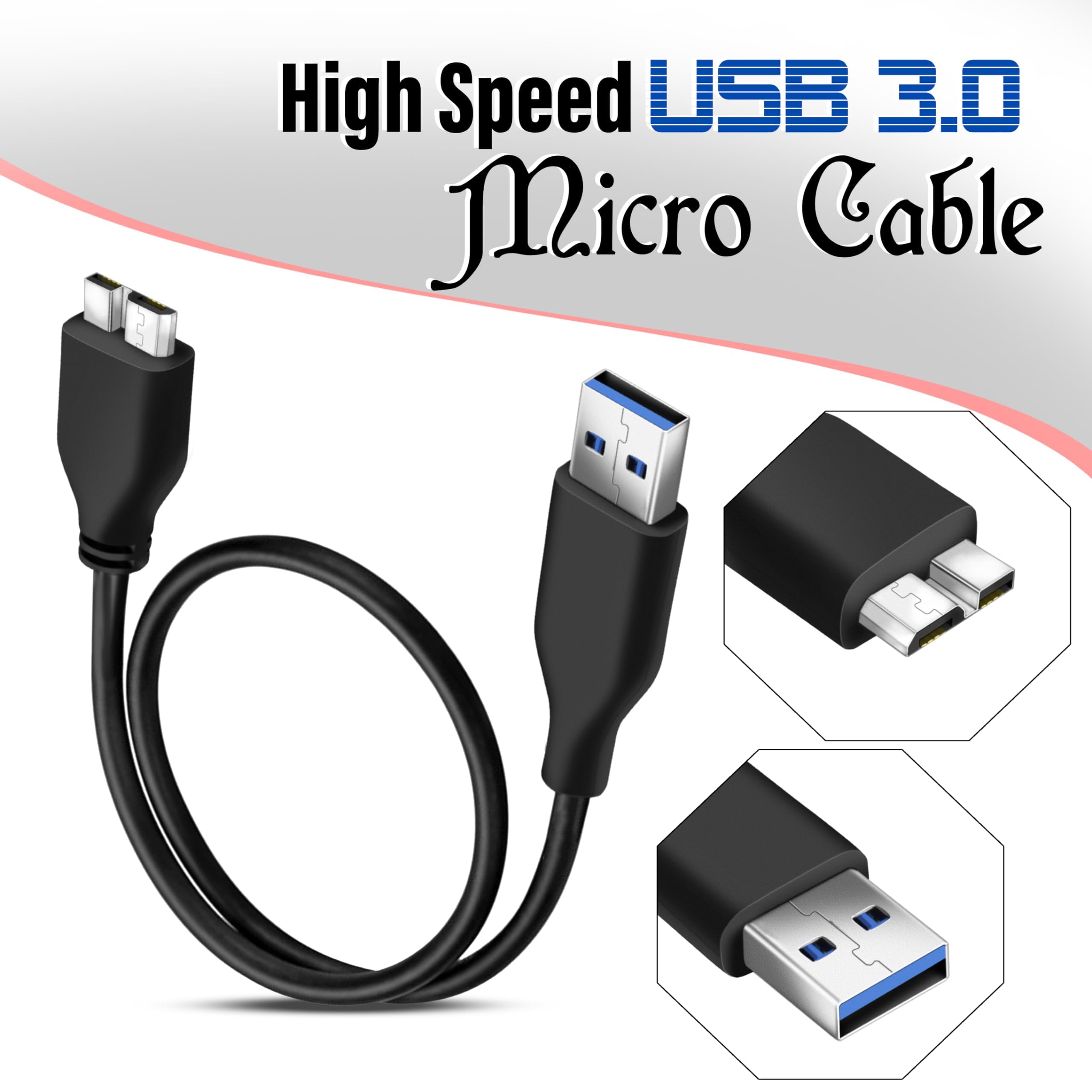 Saitech It 20Cm Usb 3.0 Cable A To Micro B High Speed Upto 4.8 Gbps Data Transfer Cable For Portable External Hard Drive - Black