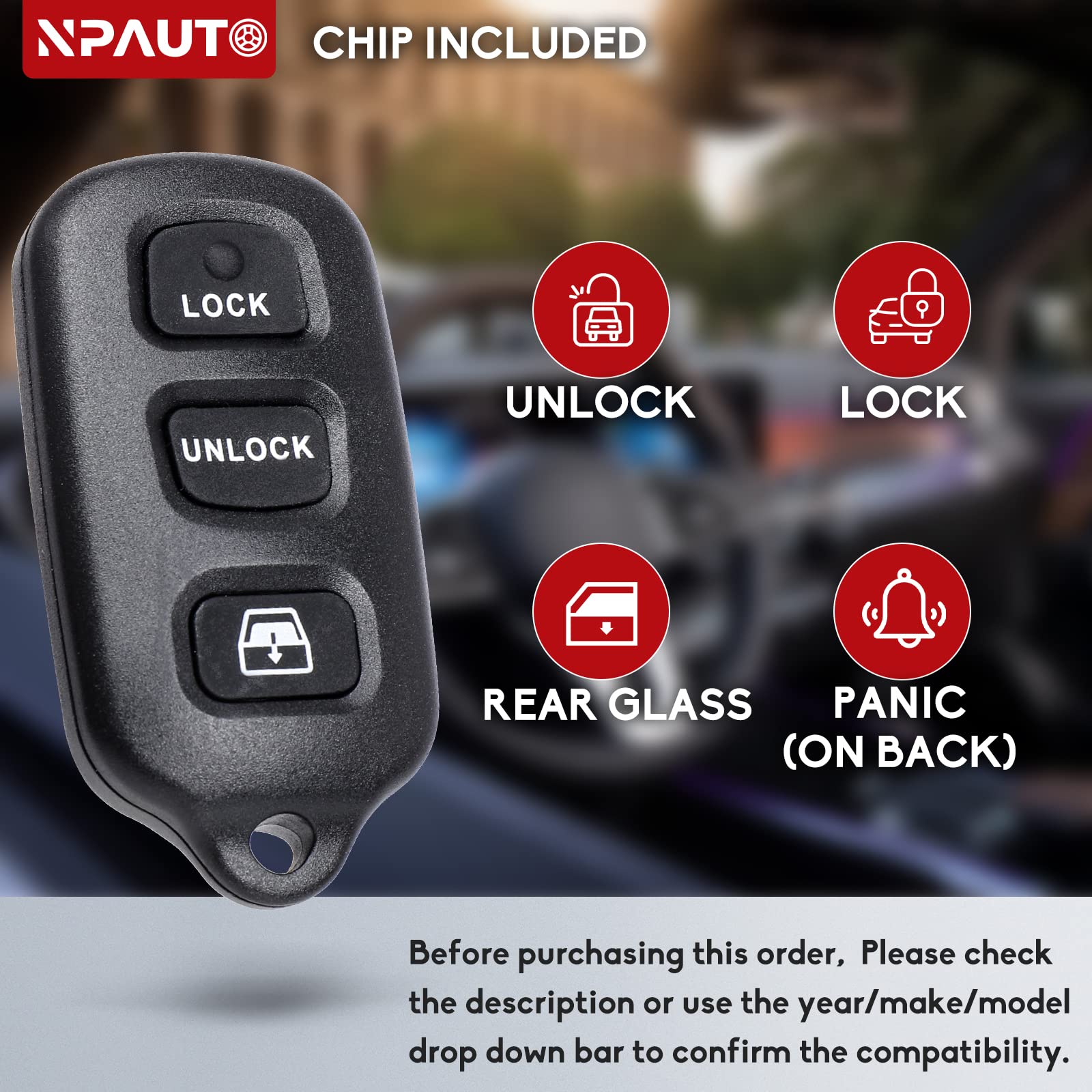 Npauto 2 Pack Key Fob Replacement For Toyota 4Runner 1999 2000 01 02 03 04 05 06 07 2008 2009 | Toyota Sequoia 2001 2008 Keyless