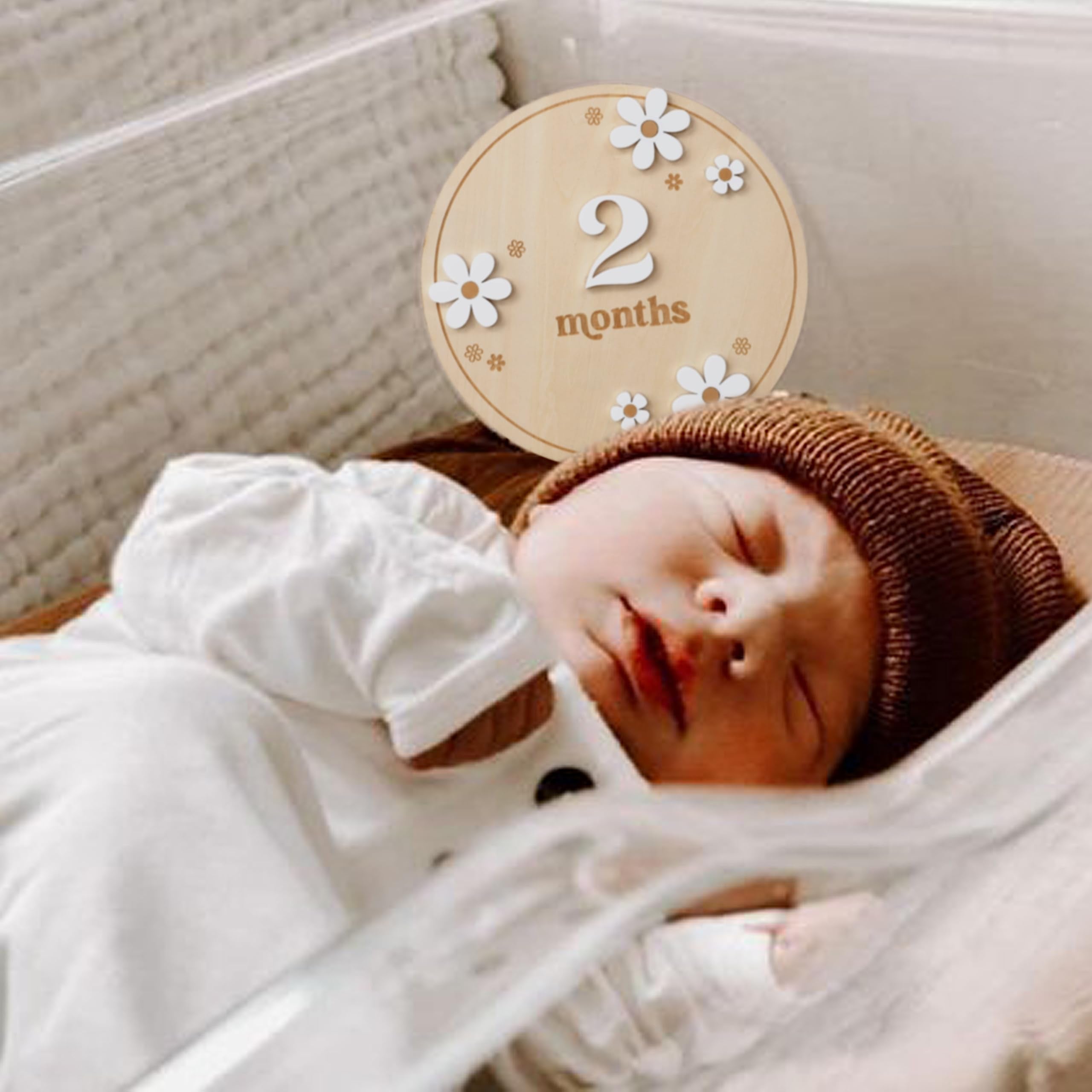 Wooden Boho Daisy Flower Milestone Cards   1 12 Months Interchangeable Milestone Card Decor,Baby Party Photo Prop,Full Moon Back