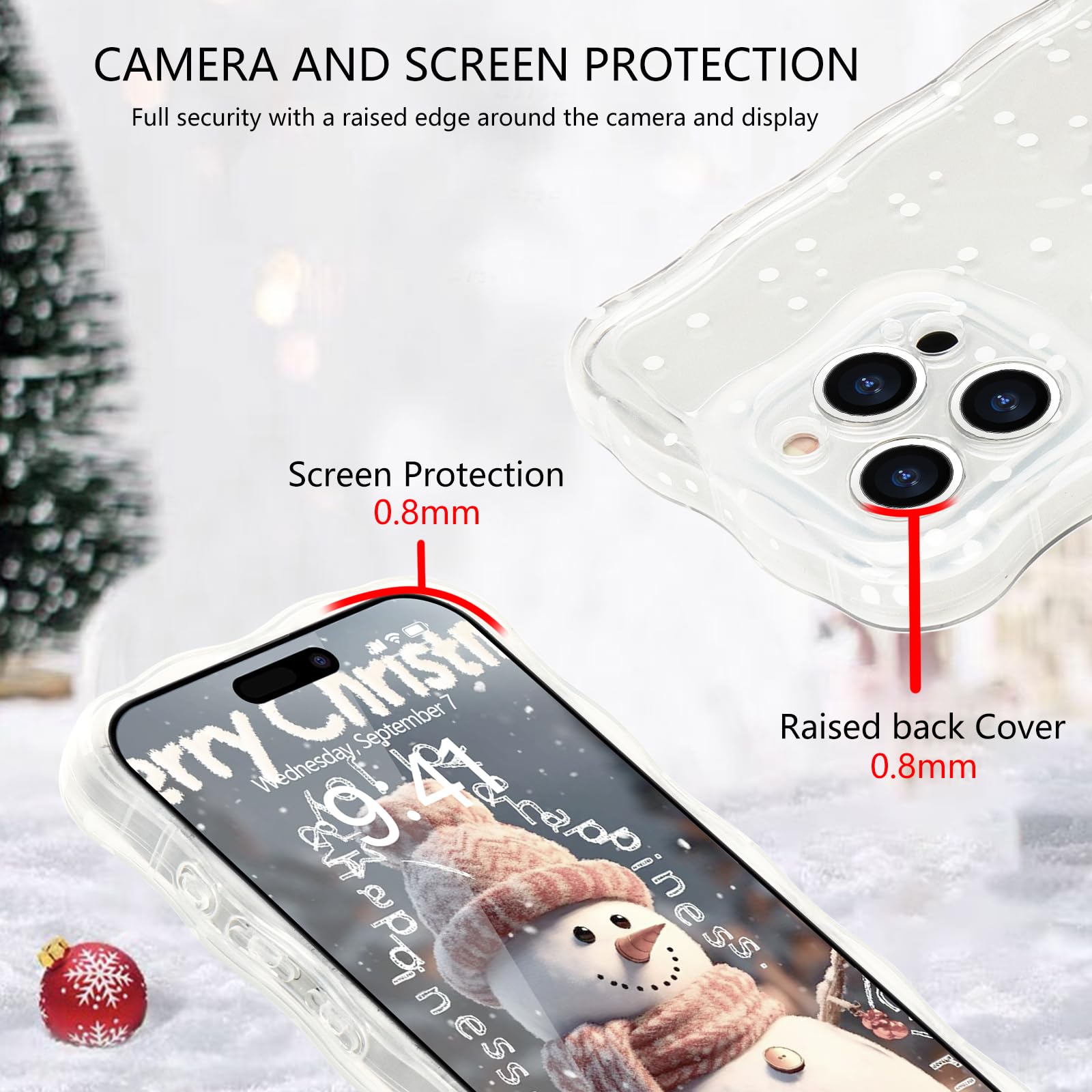 L Fadnut Christmas Phone Case For Iphone 15 Pro Max Cute Curly Wavy Merry Christmas Pattern Case Clear Santa Snowman Elk Cover F